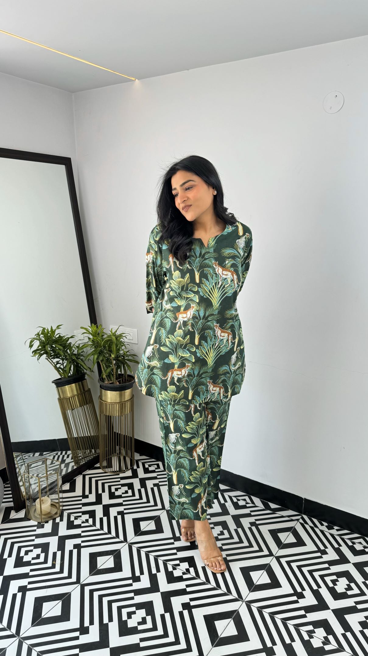 Green Panther Short Cotton Cord Set