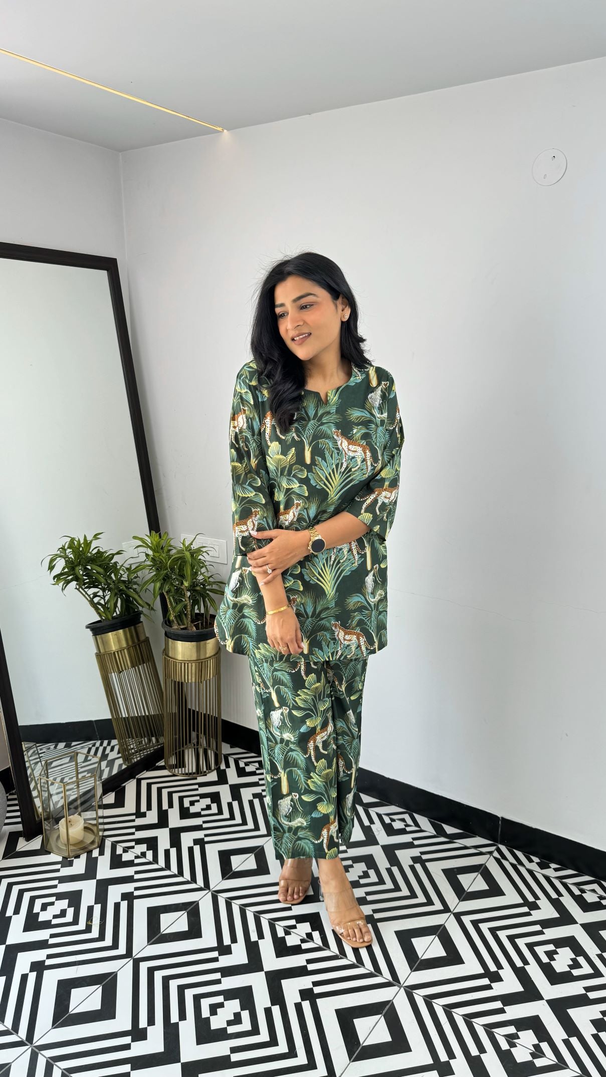 Green Panther Short Cotton Cord Set