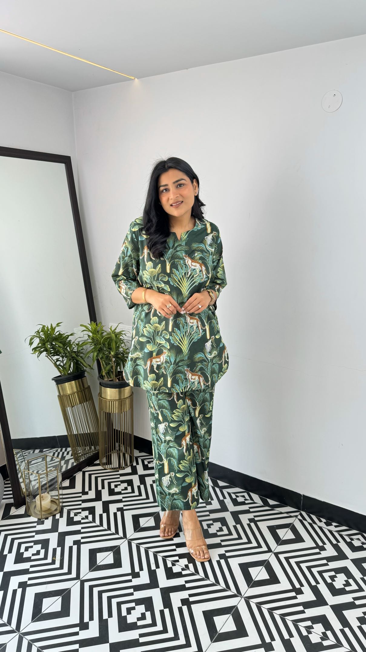 Green Panther Short Cotton Cord Set