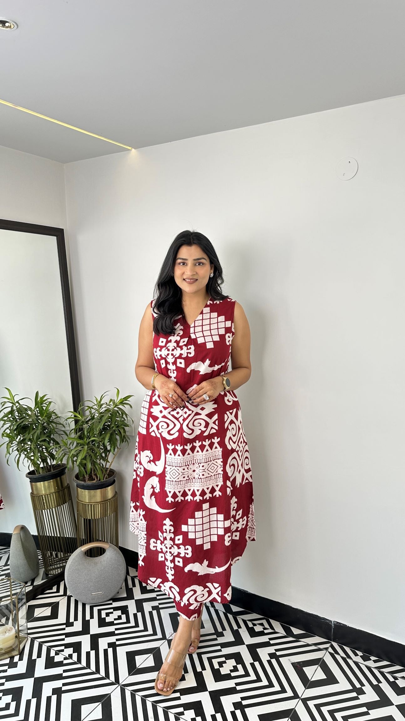 Sleeveless Vintage Maroon Kurta Pants