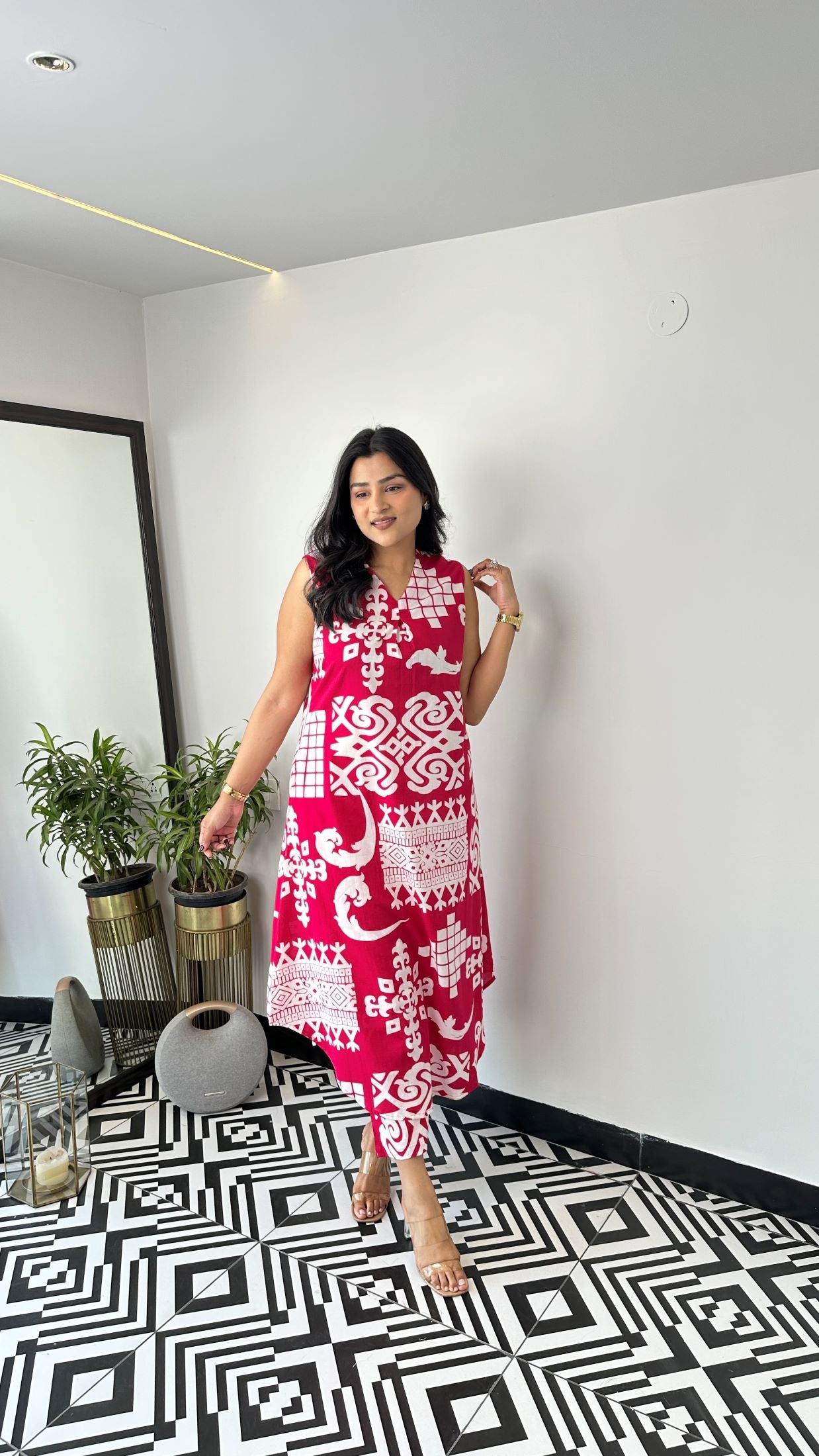 Sleeveless Vintage Pink Kurta Pants