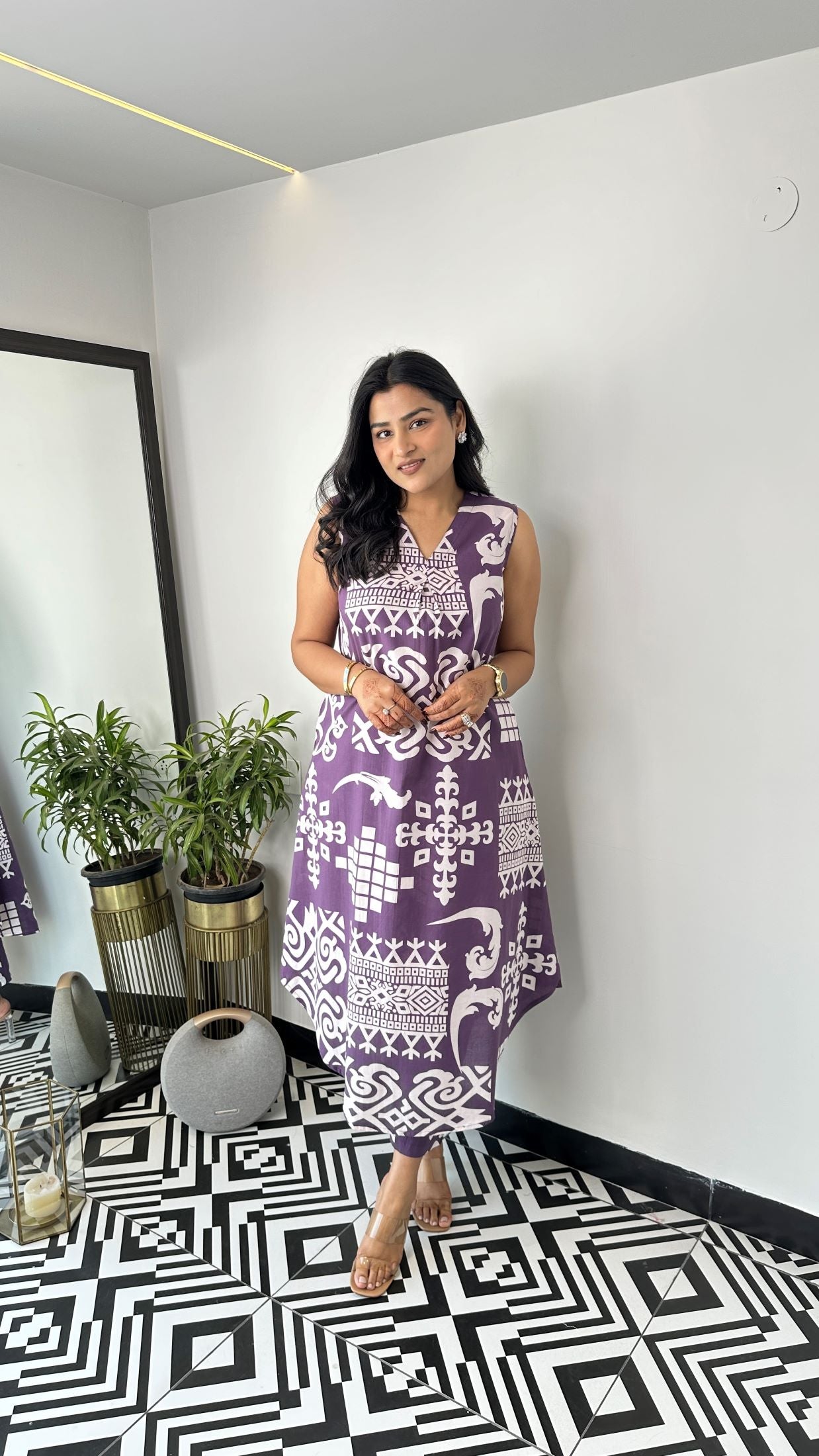Sleeveless Vintage Purple Kurta Pants