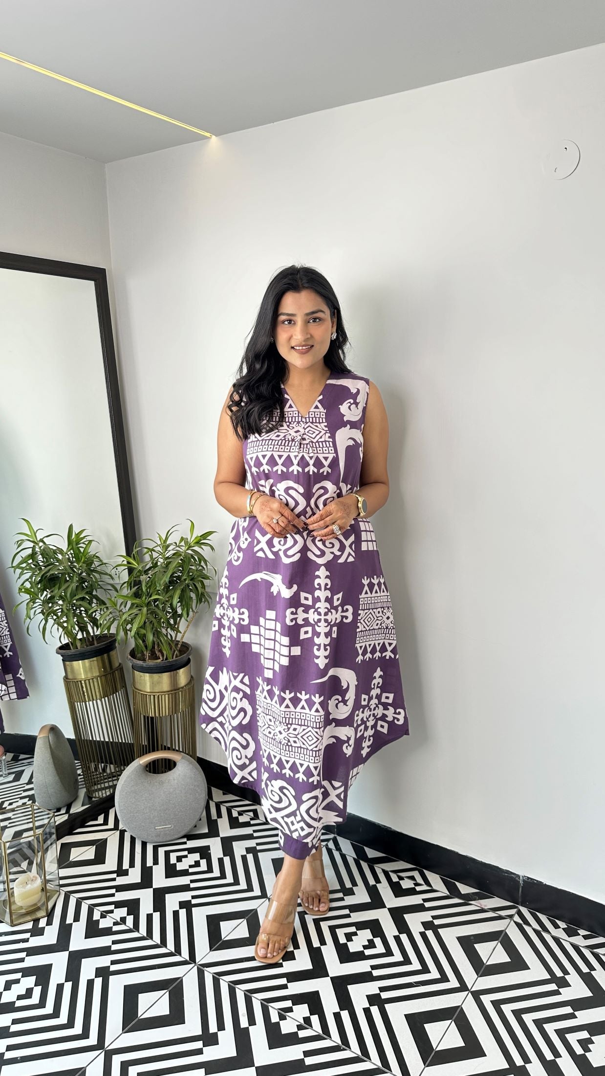 Sleeveless Vintage Purple Kurta Pants