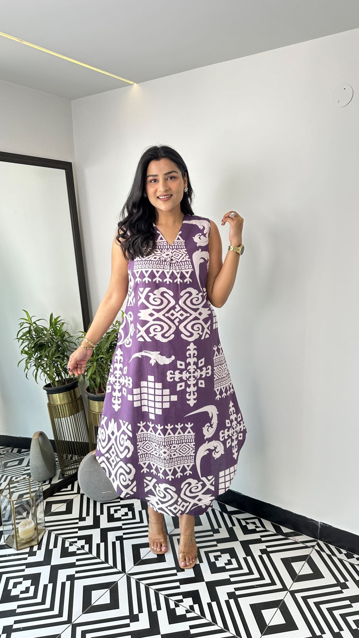 Sleeveless Vintage Purple Kurta Pants