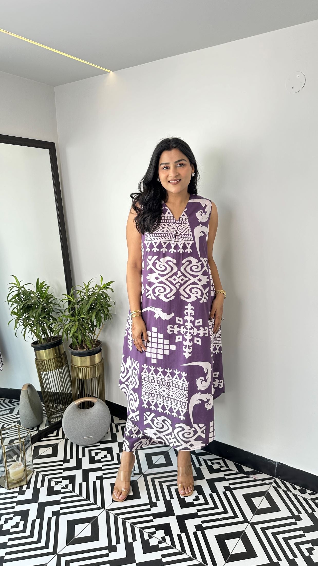 Sleeveless Vintage Purple Kurta Pants