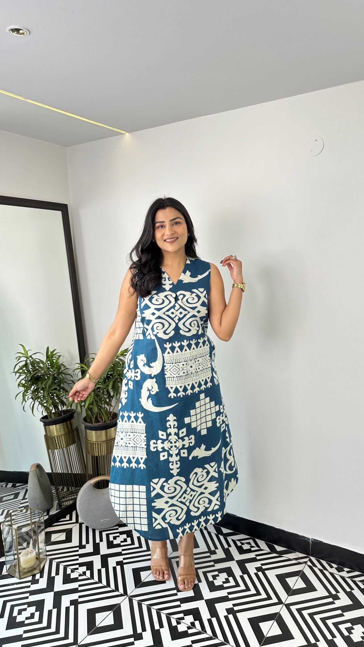 Sleeveless Vintage Teal Blue Kurta Pants