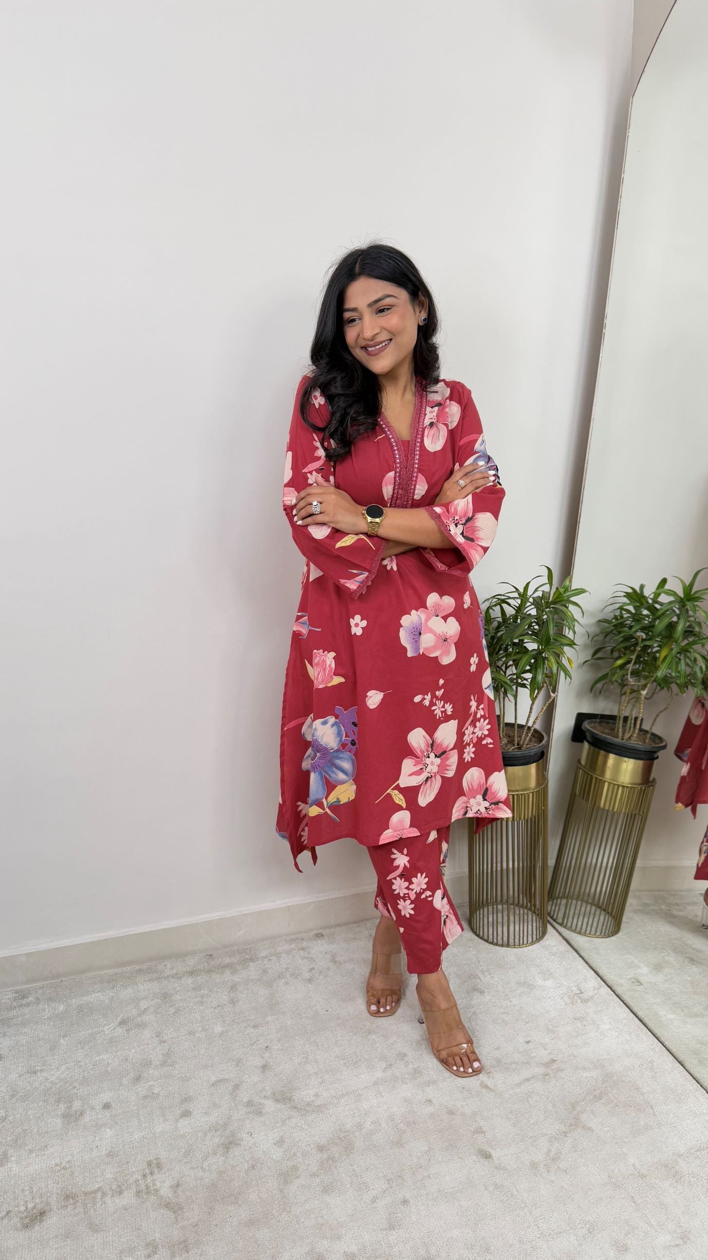 Sara Red Kurta Pants