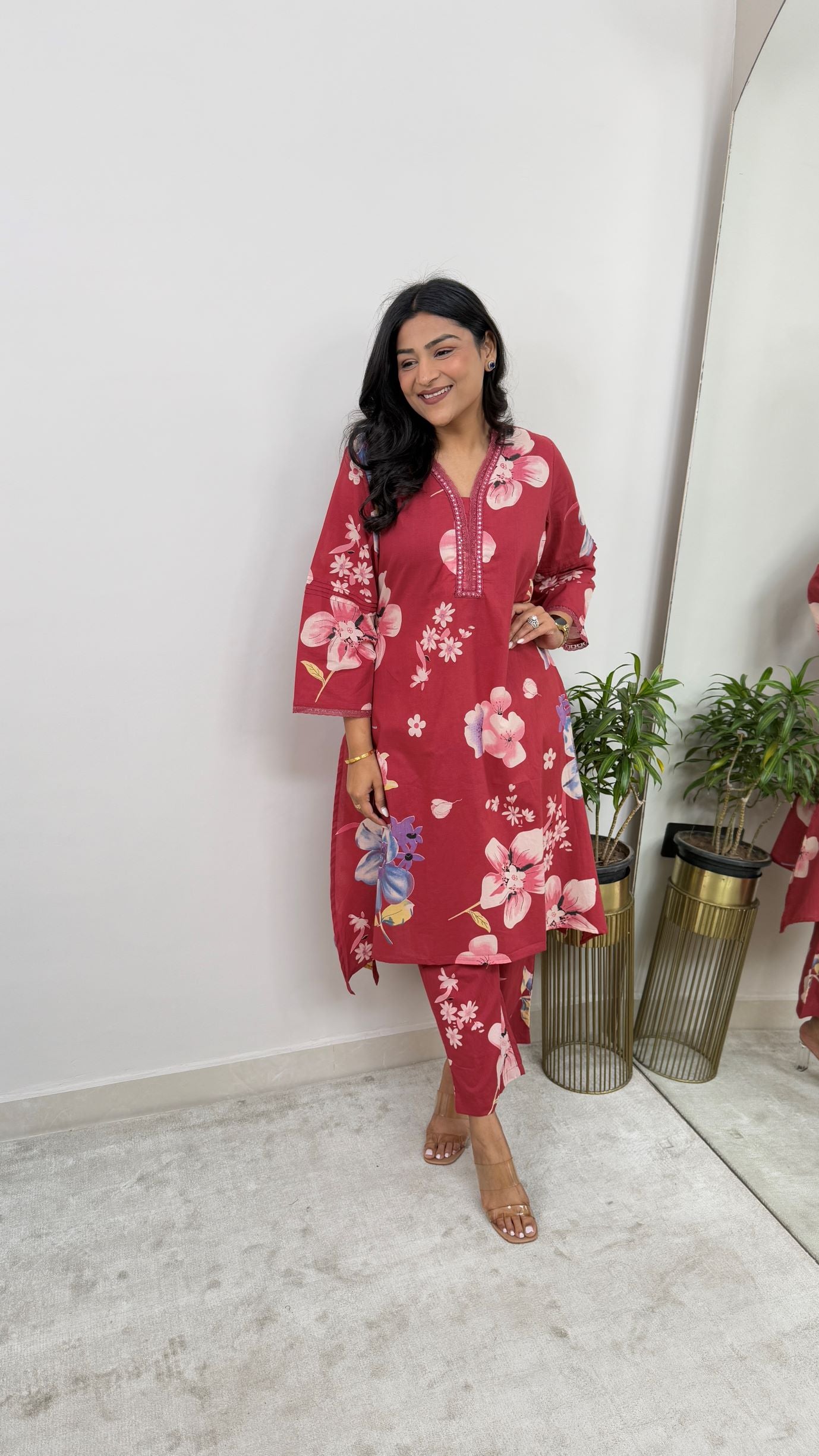 Sara Red Kurta Pants