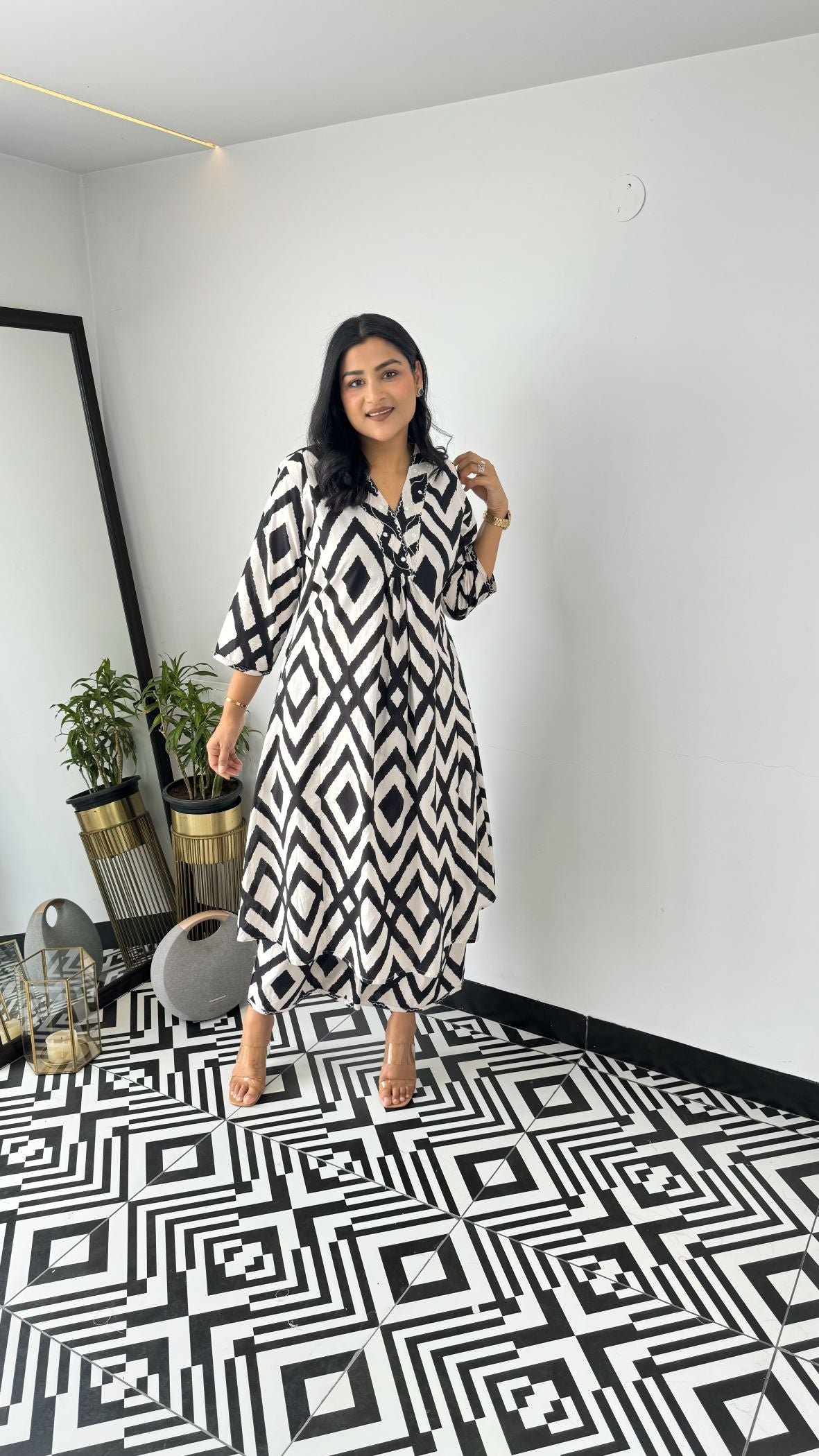 Staple Black and White Boho Kurta Pants