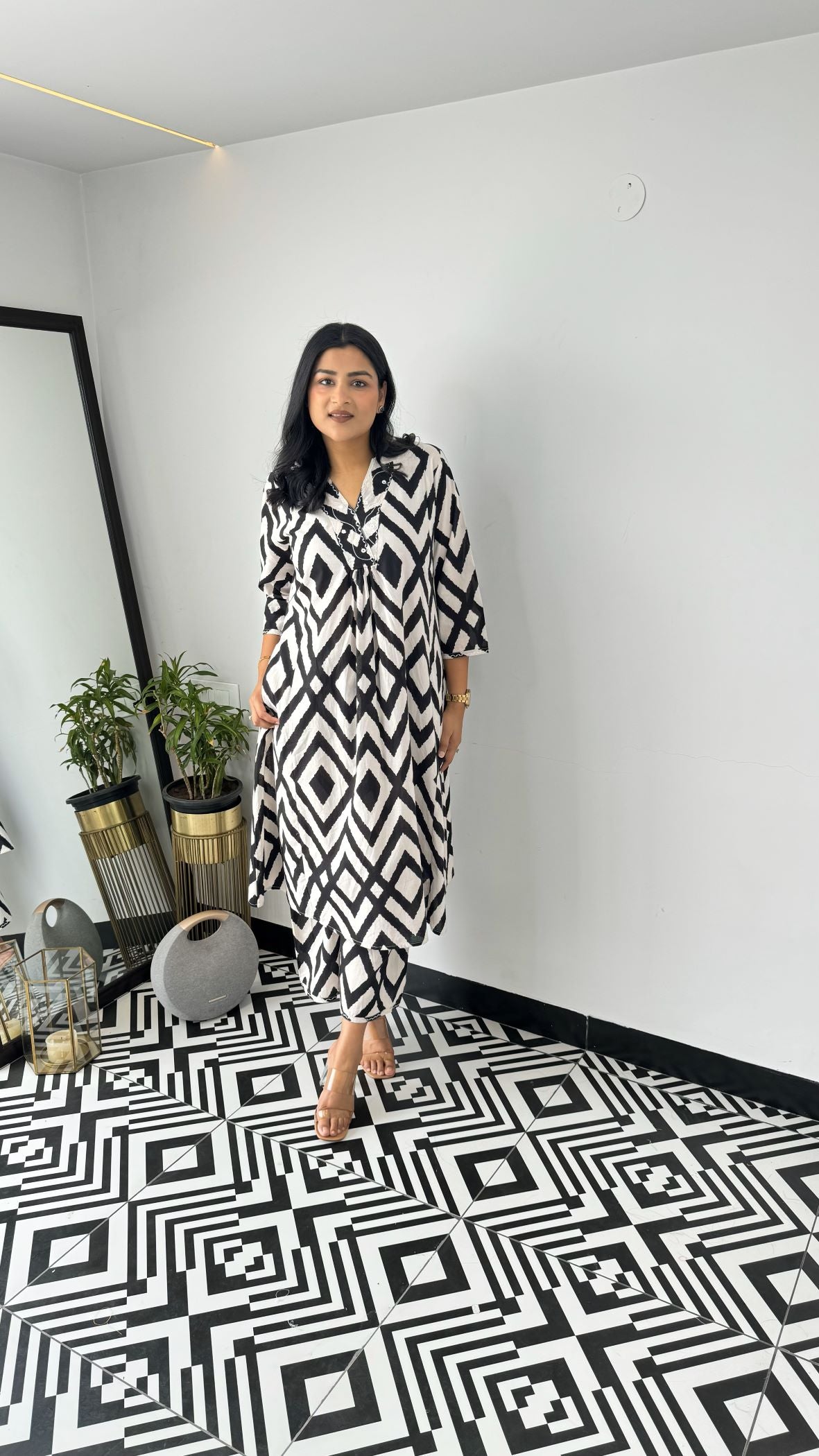 Staple Black and White Boho Kurta Pants