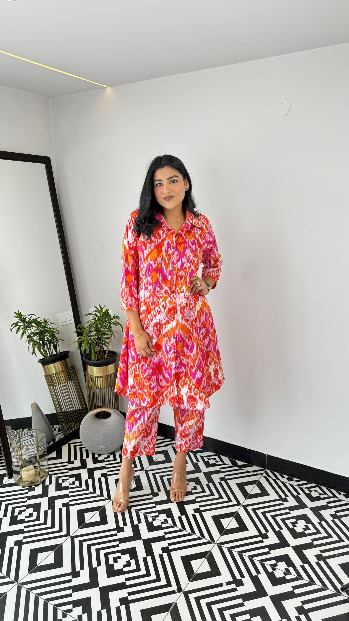 Tangerine Ikkat Cotton Cord Set