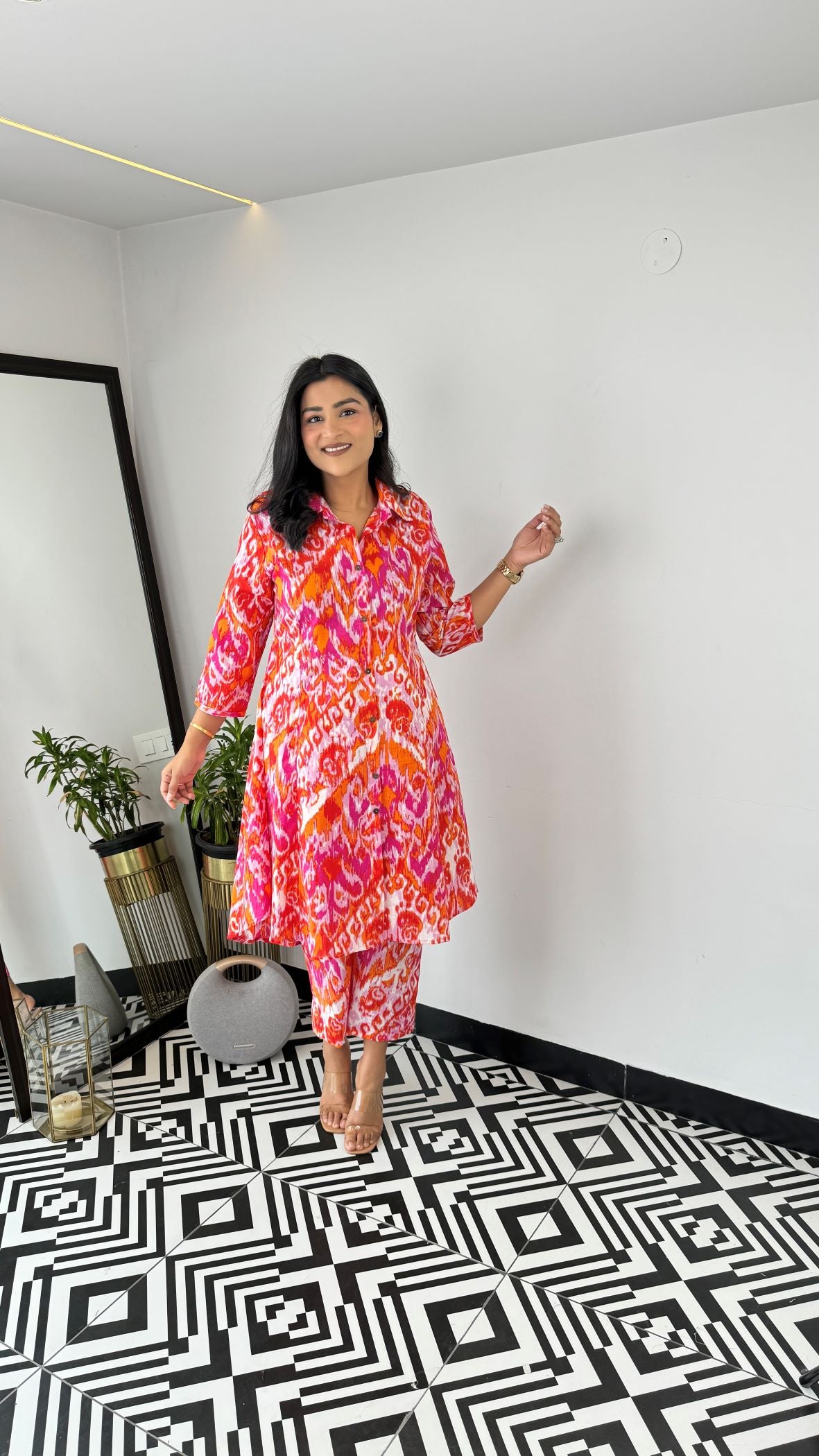 Tangerine Ikkat Cotton Cord Set