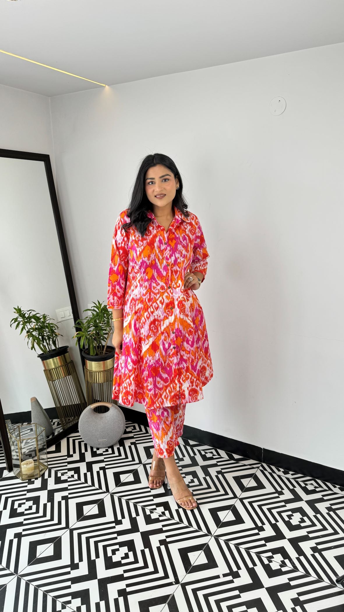 Tangerine Ikkat Cotton Cord Set