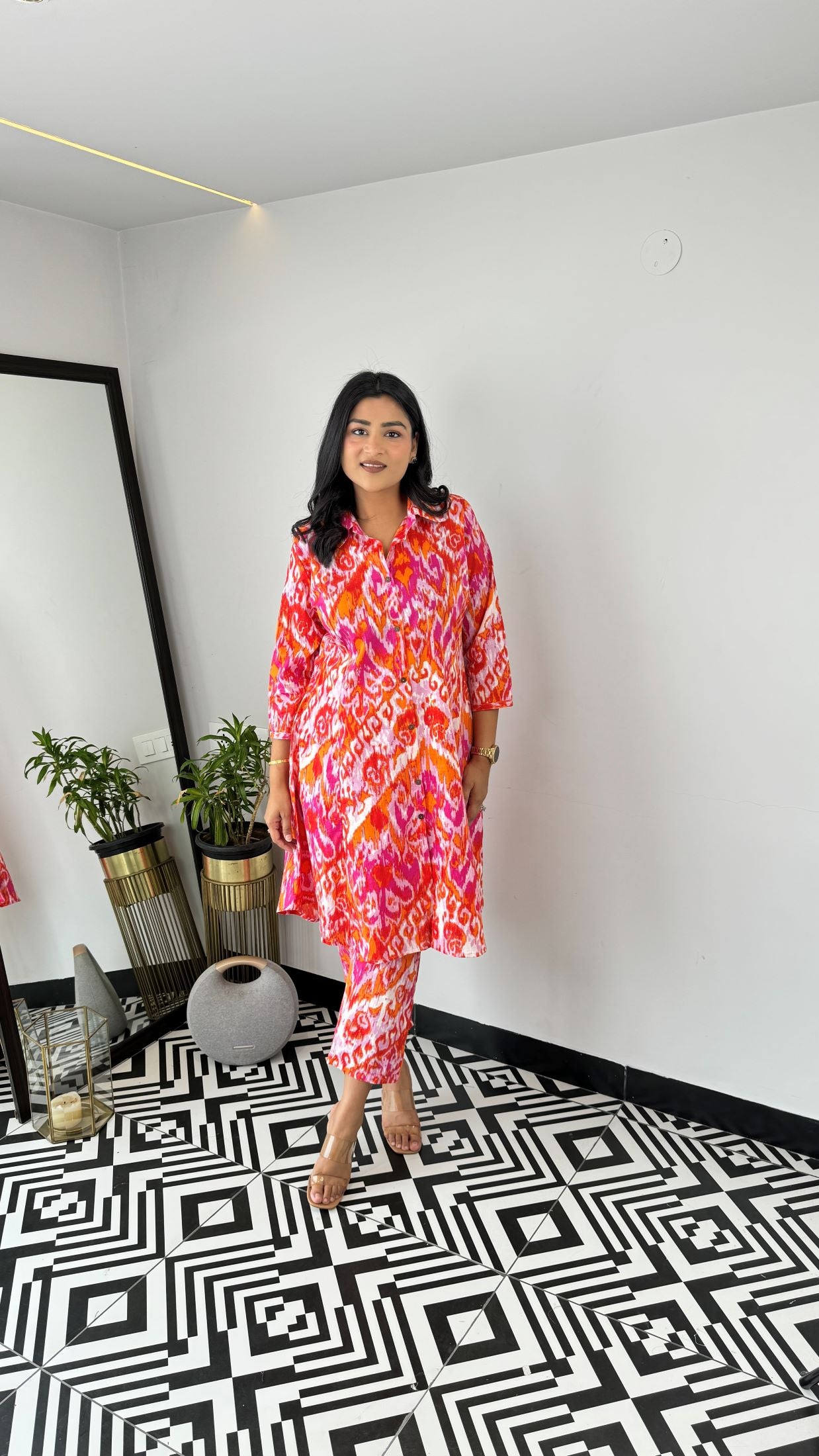 Tangerine Ikkat Cotton Cord Set