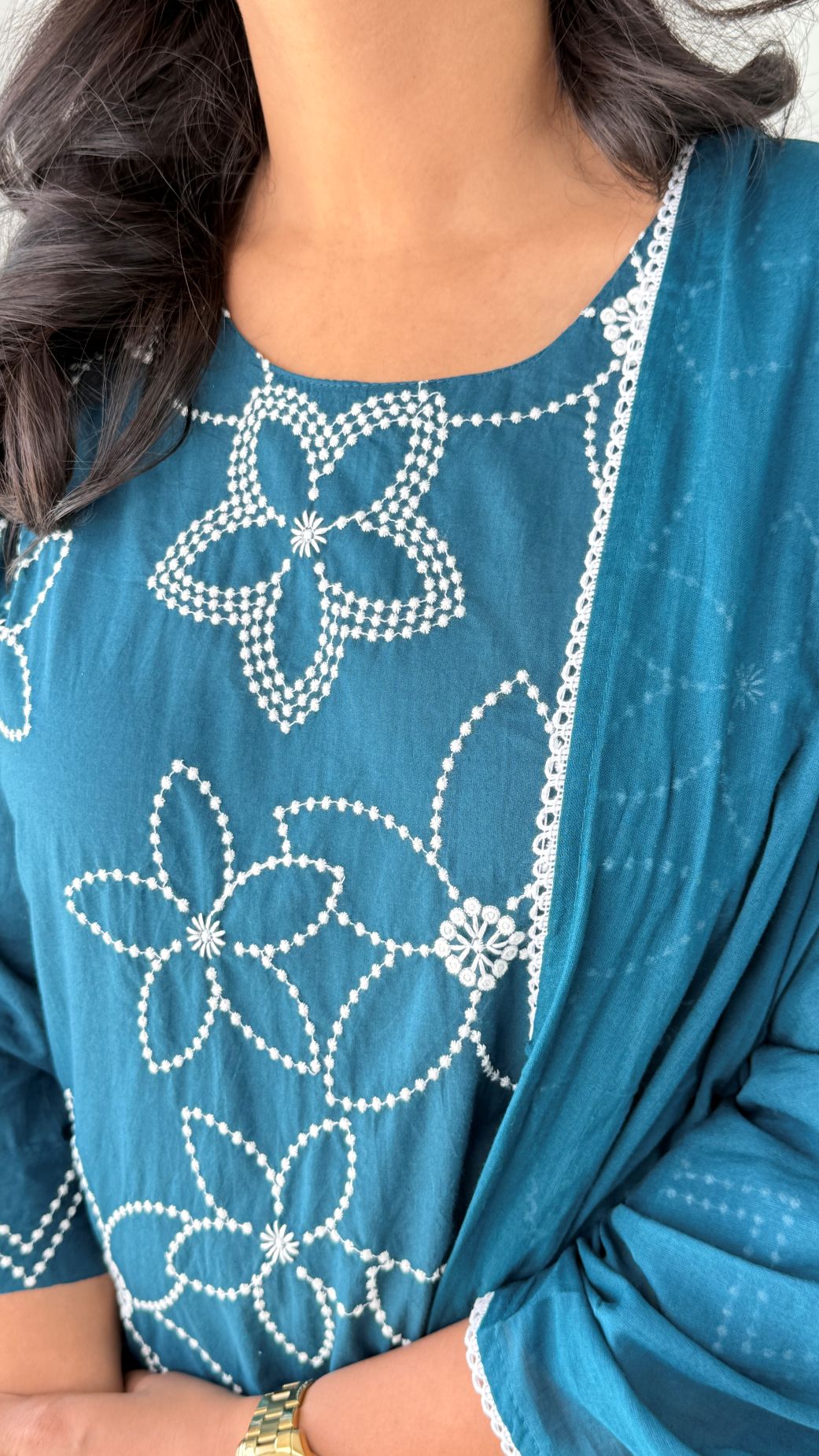 Teal Floral Embalished Suit Set