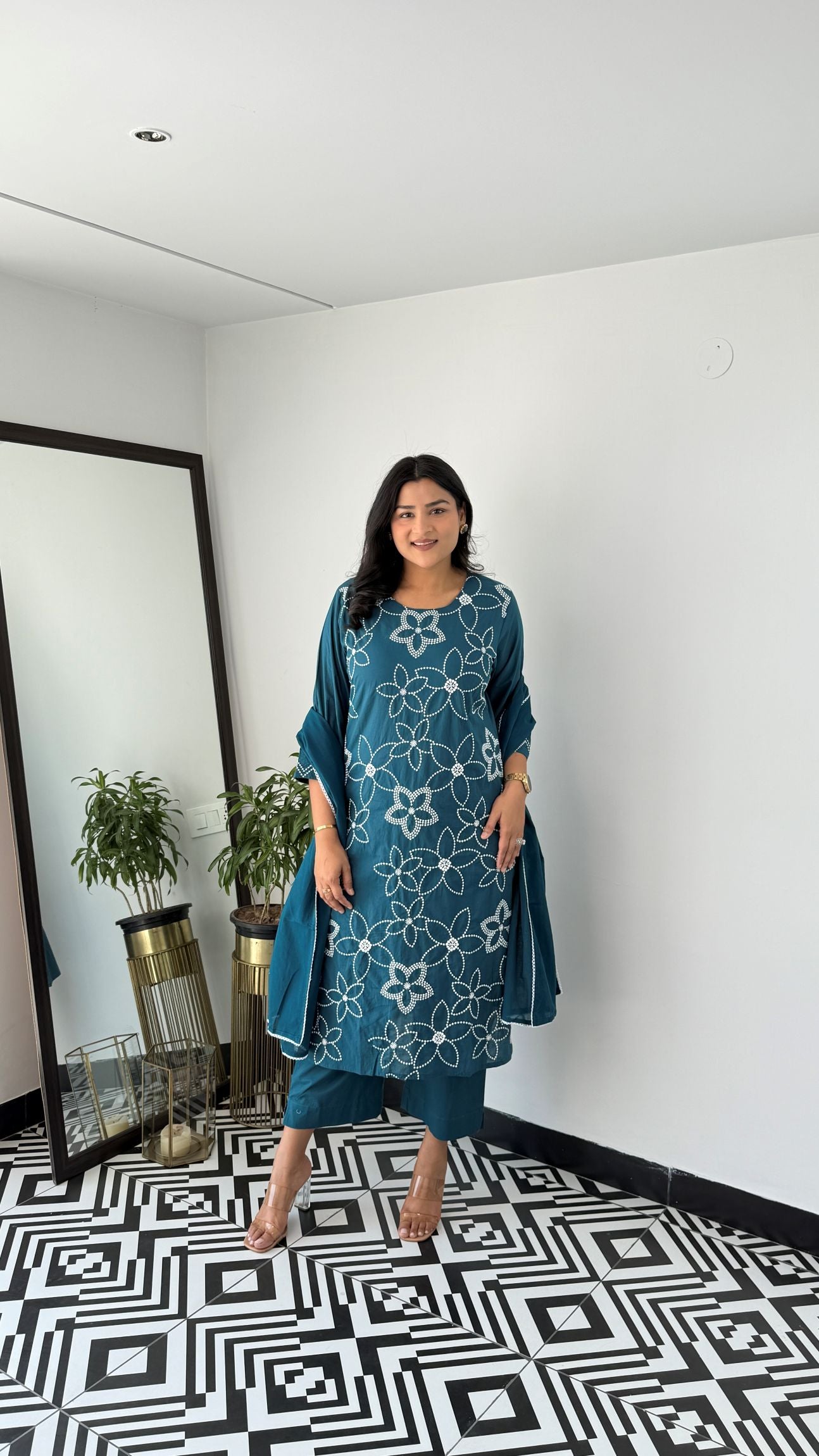 Teal Floral Embalished Suit Set