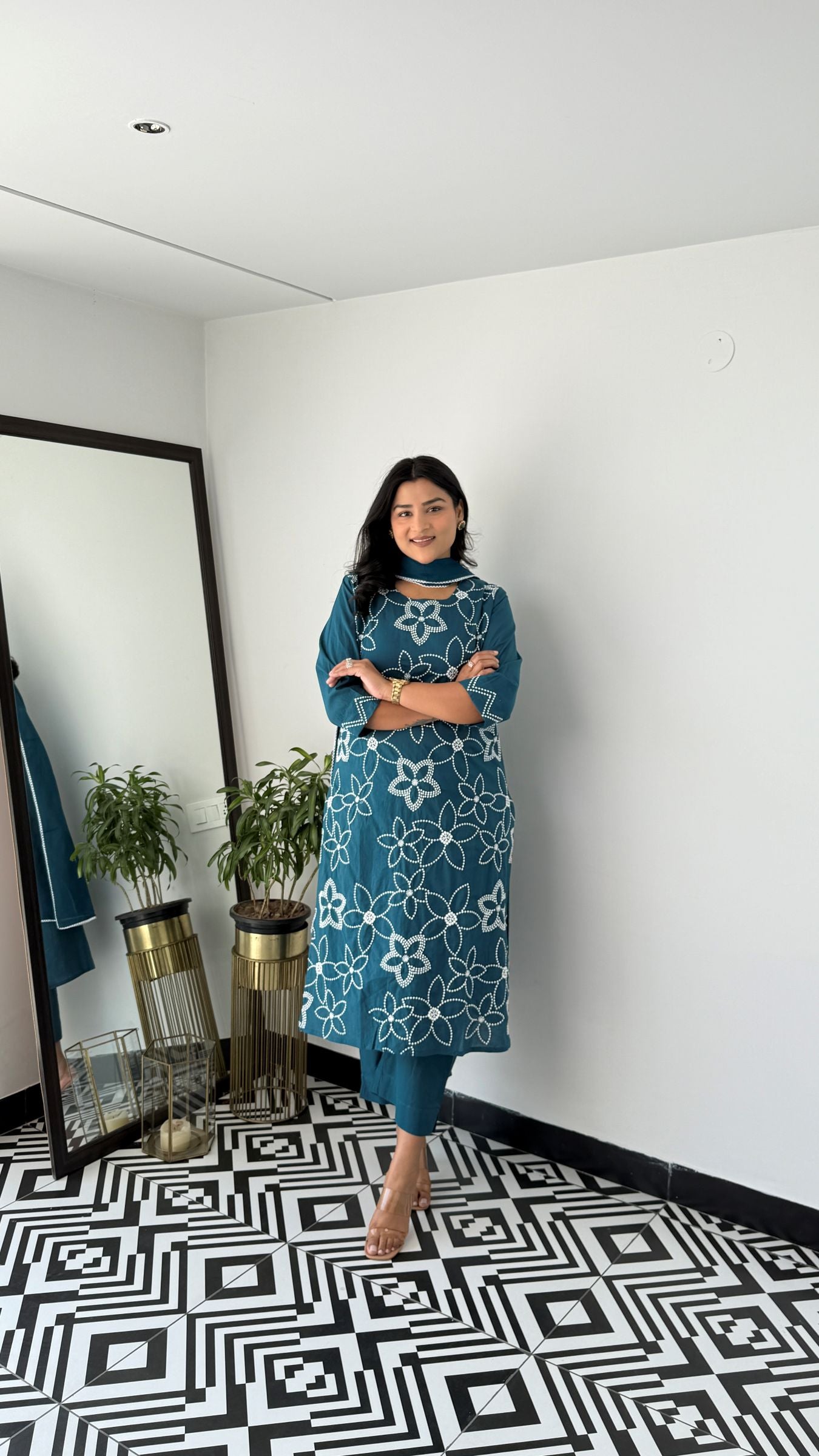 Teal Floral Embalished Suit Set