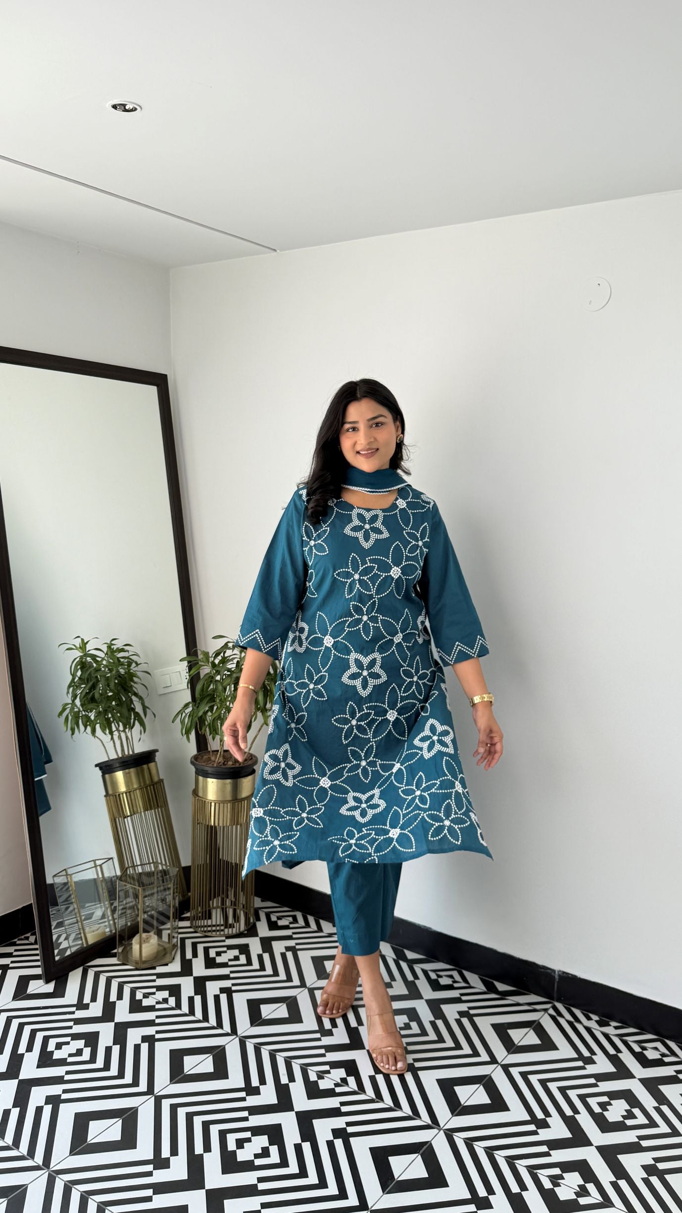 Teal Floral Embalished Suit Set