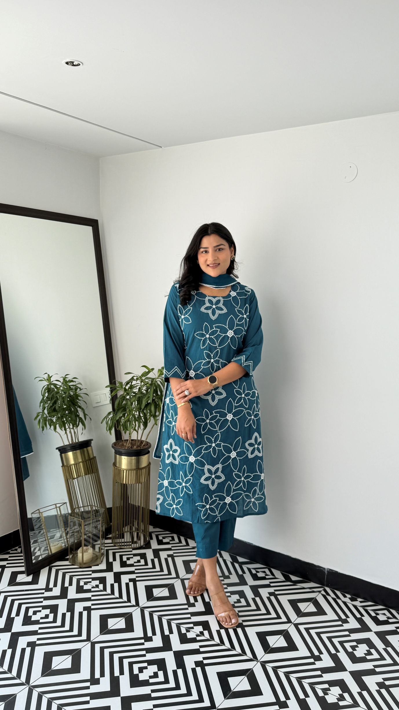 Teal Floral Embalished Suit Set