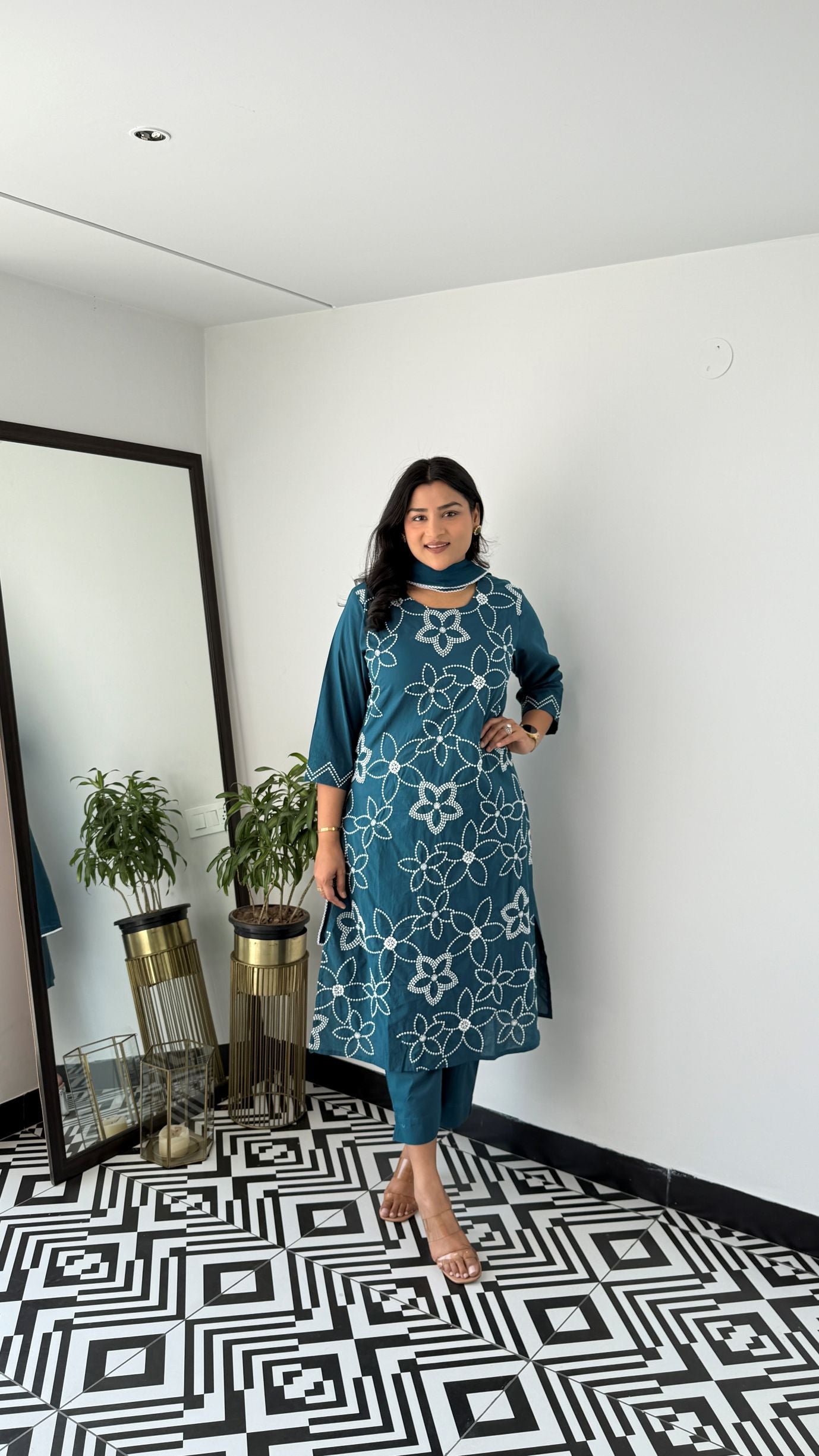 Teal Floral Embalished Suit Set