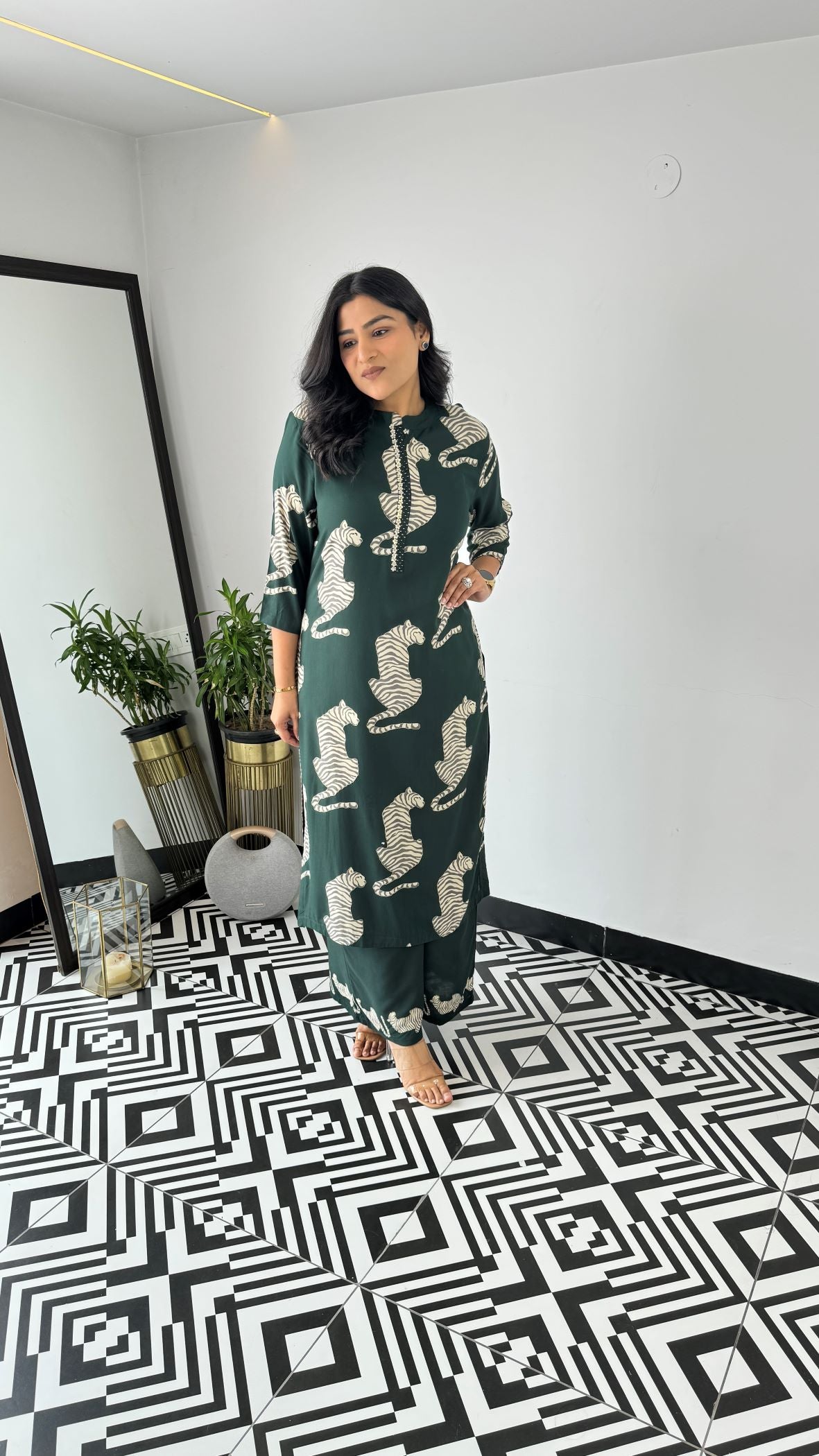 Tiger Dark Green Kurta Pants