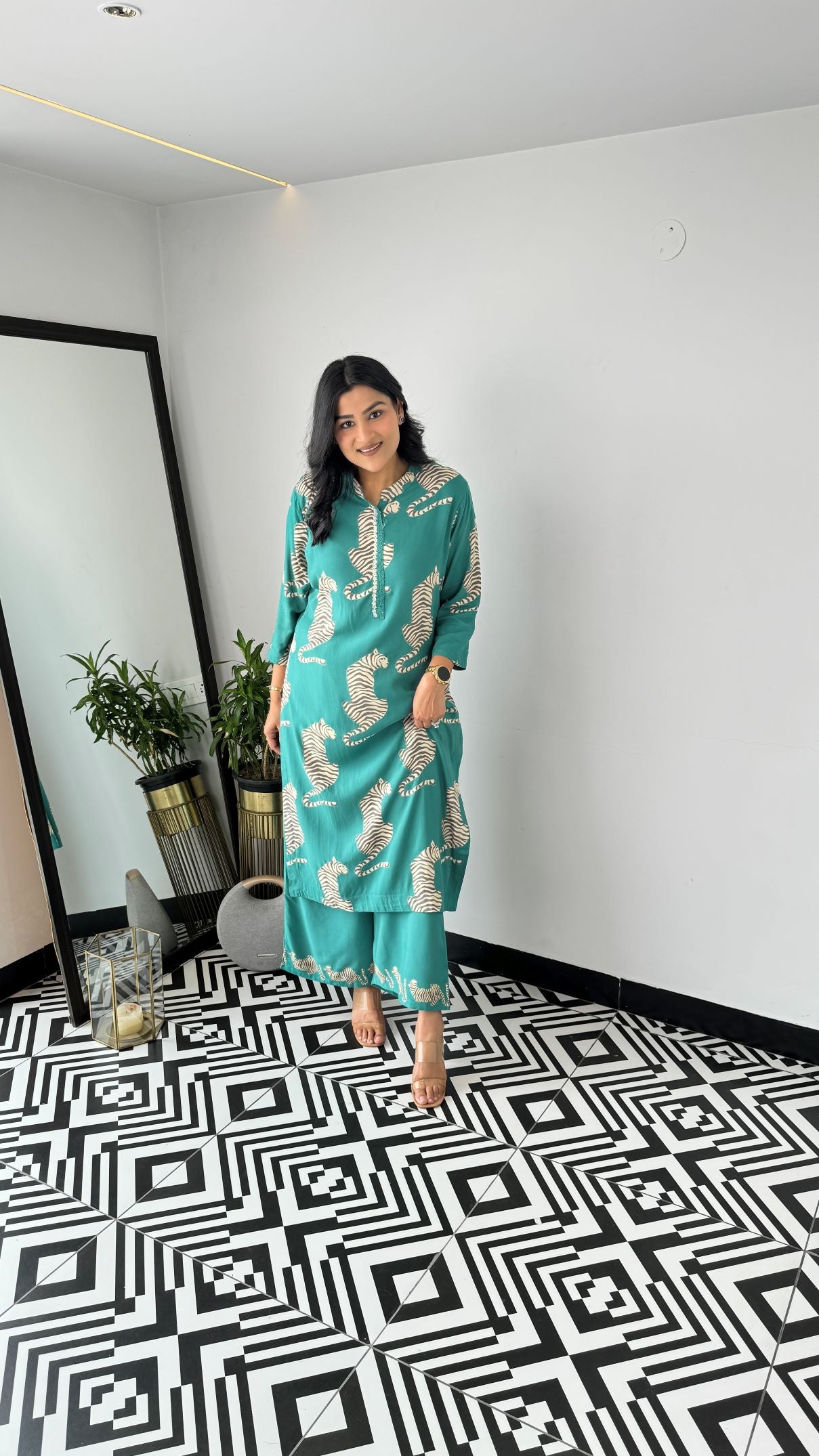 Tiger Turquoise Kurta Pants