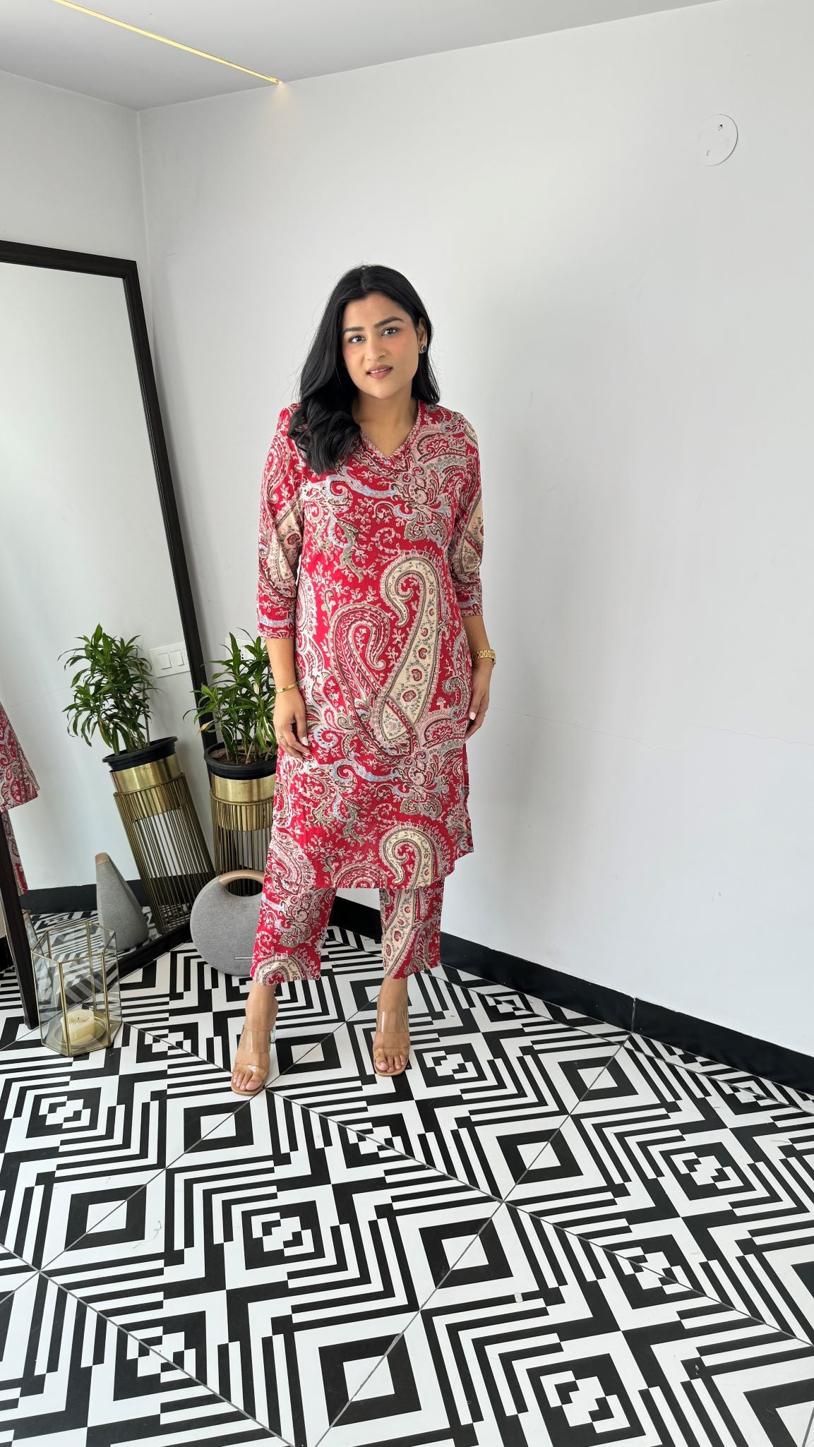 Turkish Maroon V-Neck Kurta Set