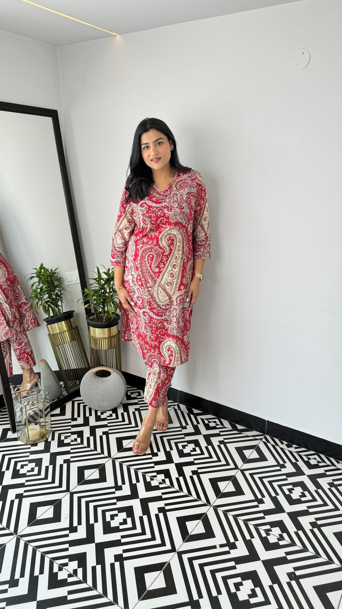 Turkish Maroon V-Neck Kurta Set