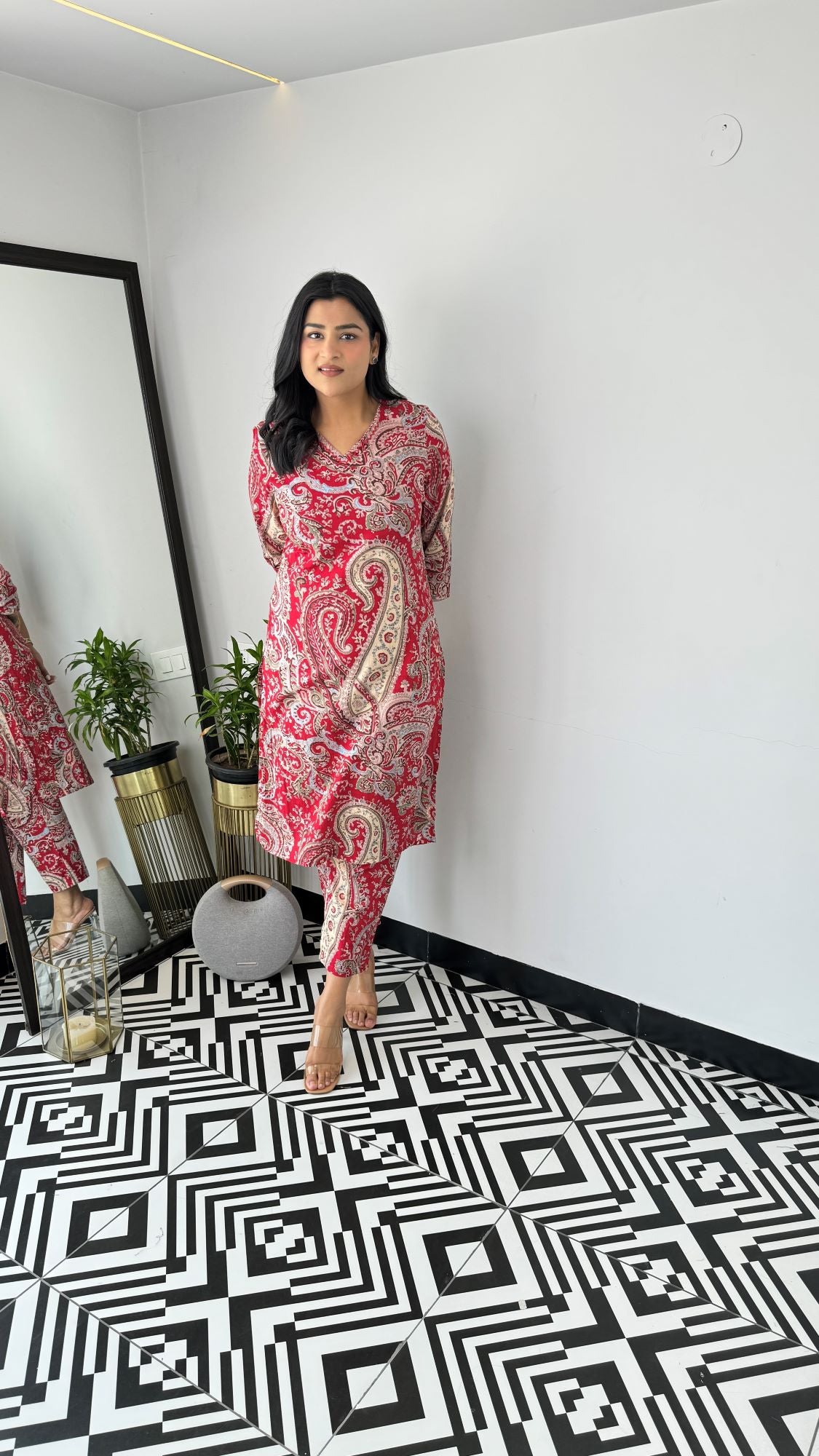 Turkish Maroon V-Neck Kurta Set