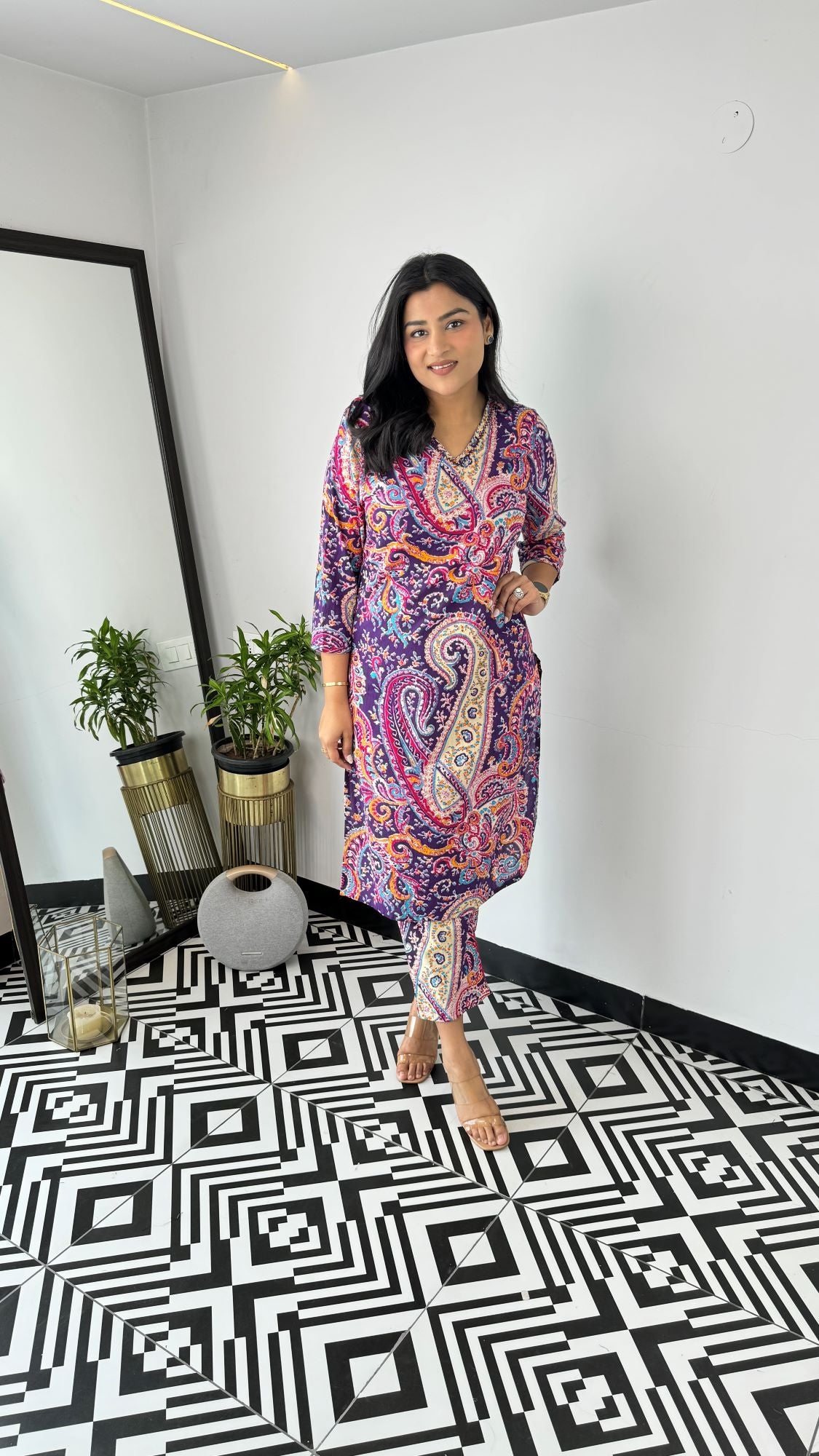 Turkish Violet V-Neck Kurta Set