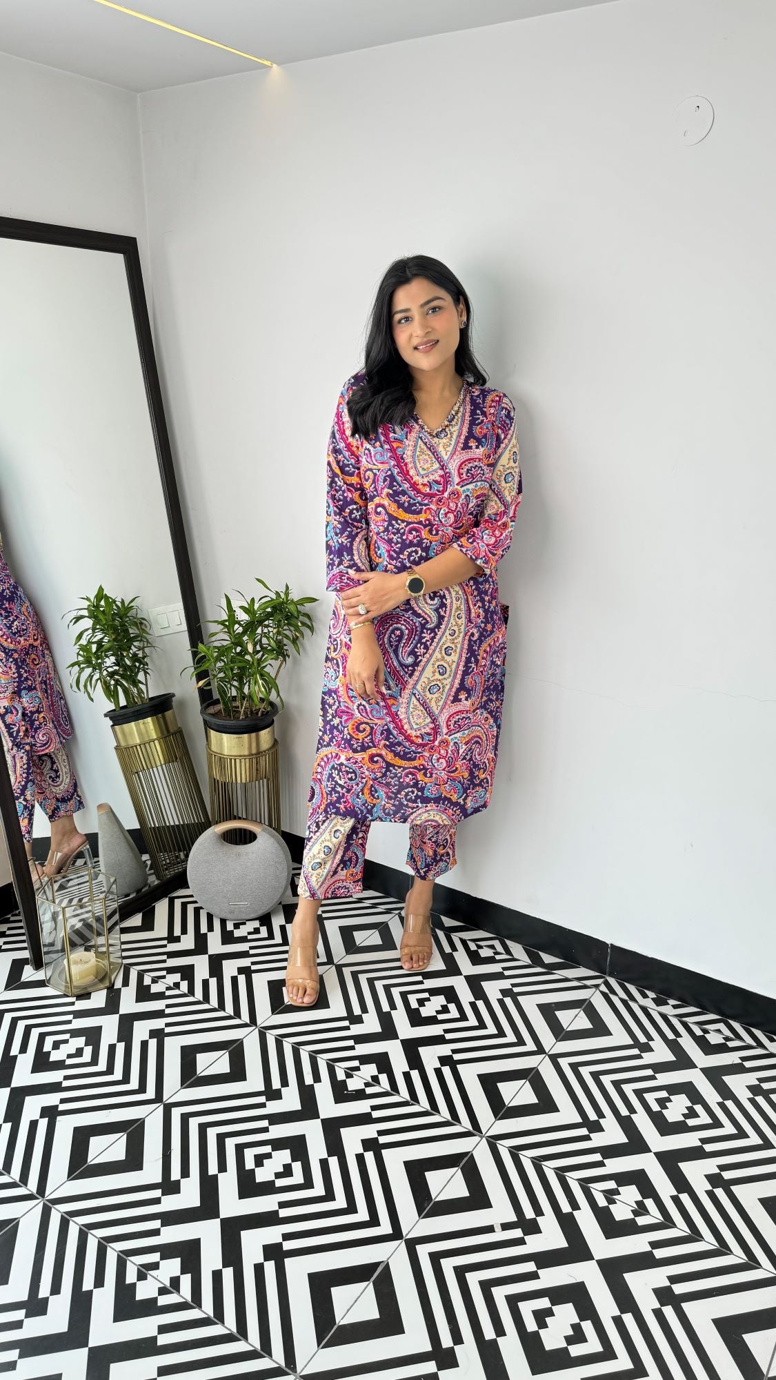 Turkish Violet V-Neck Kurta Set