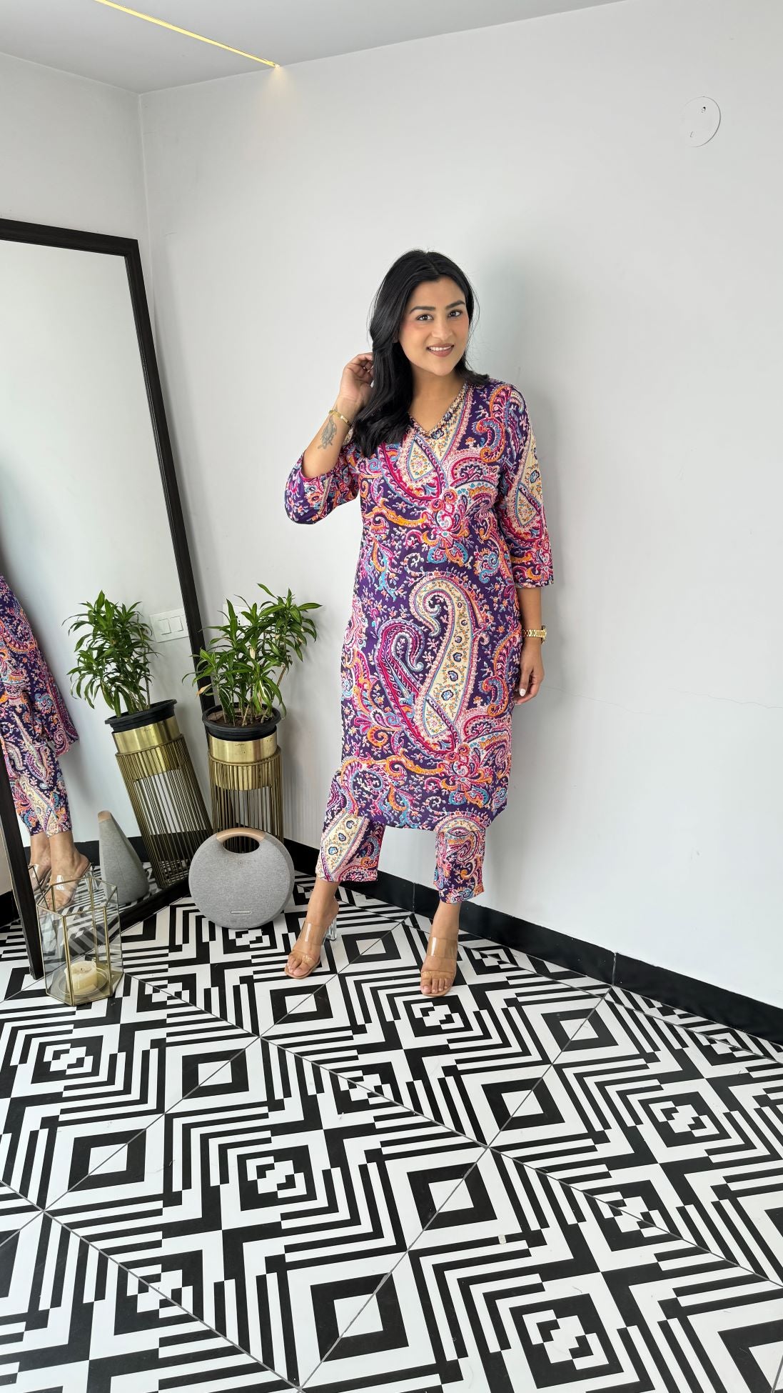 Turkish Violet V-Neck Kurta Set