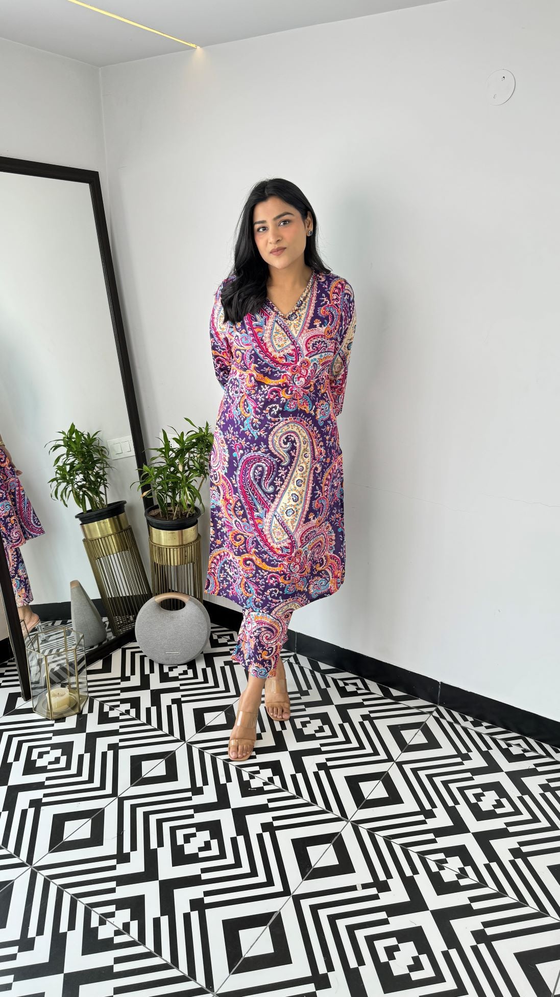 Turkish Violet V-Neck Kurta Set