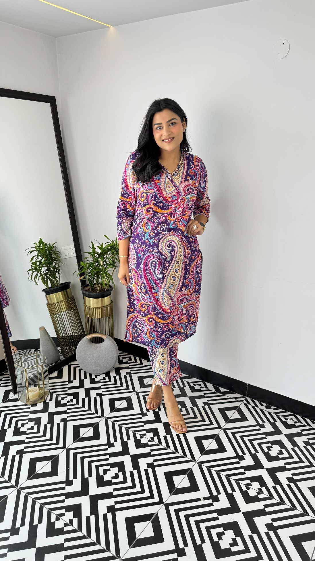 Turkish Violet V-Neck Kurta Set