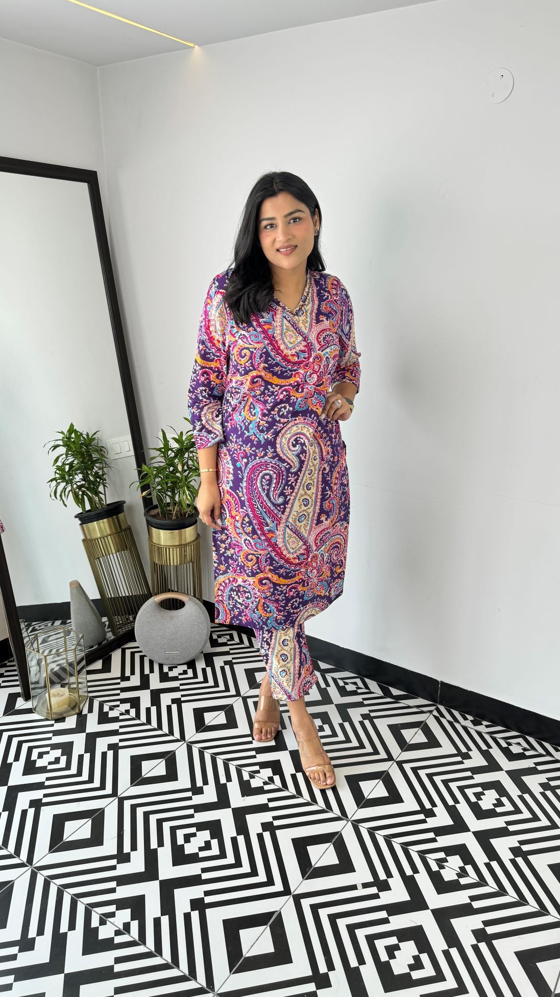 Turkish Violet V-Neck Kurta Set