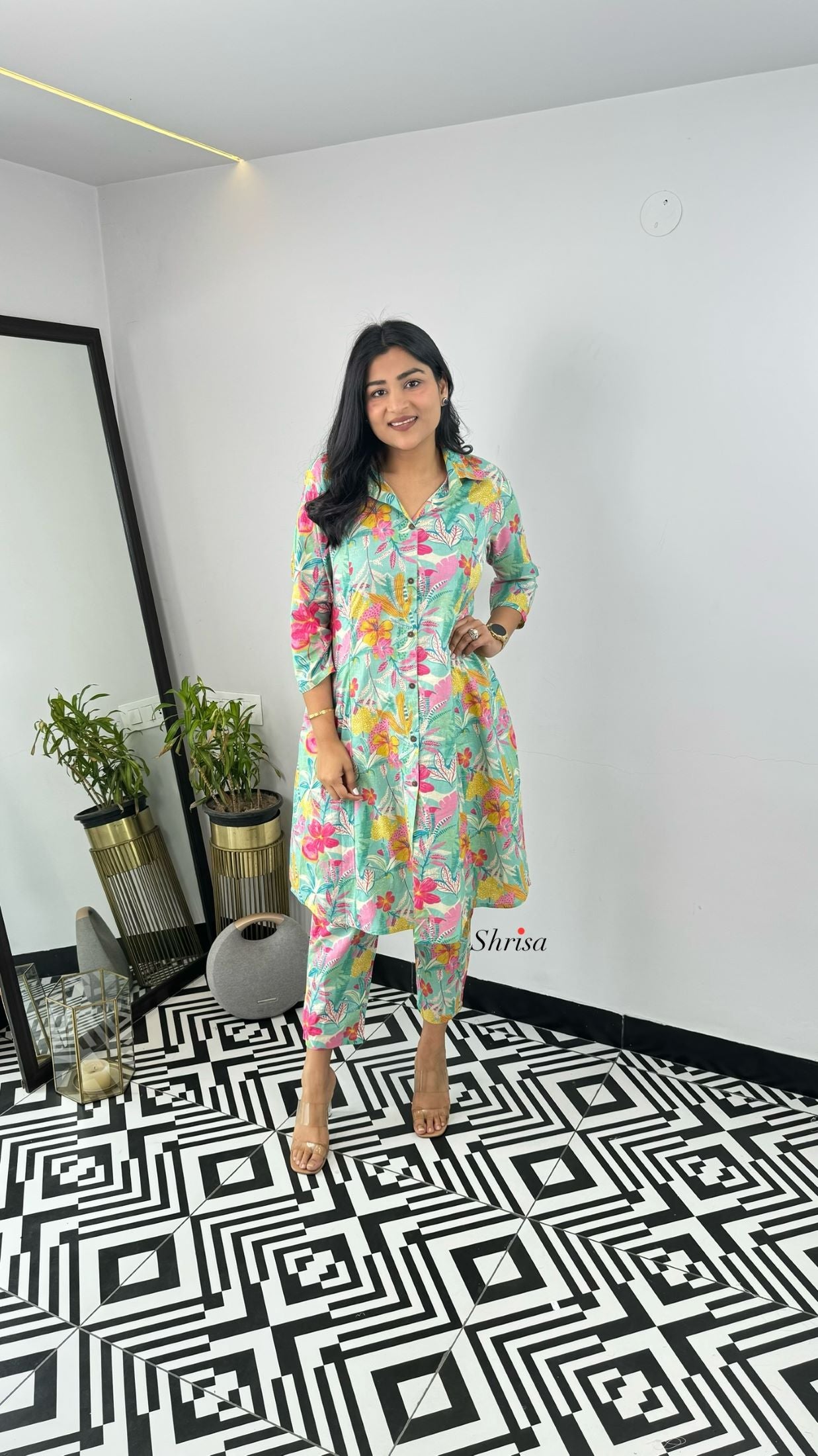 Turquoise Floral Cotton Cord Set