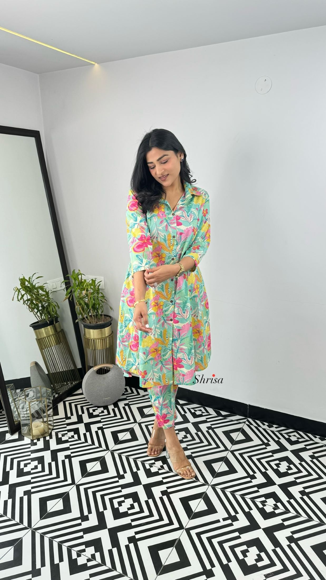 Turquoise Floral Cotton Cord Set