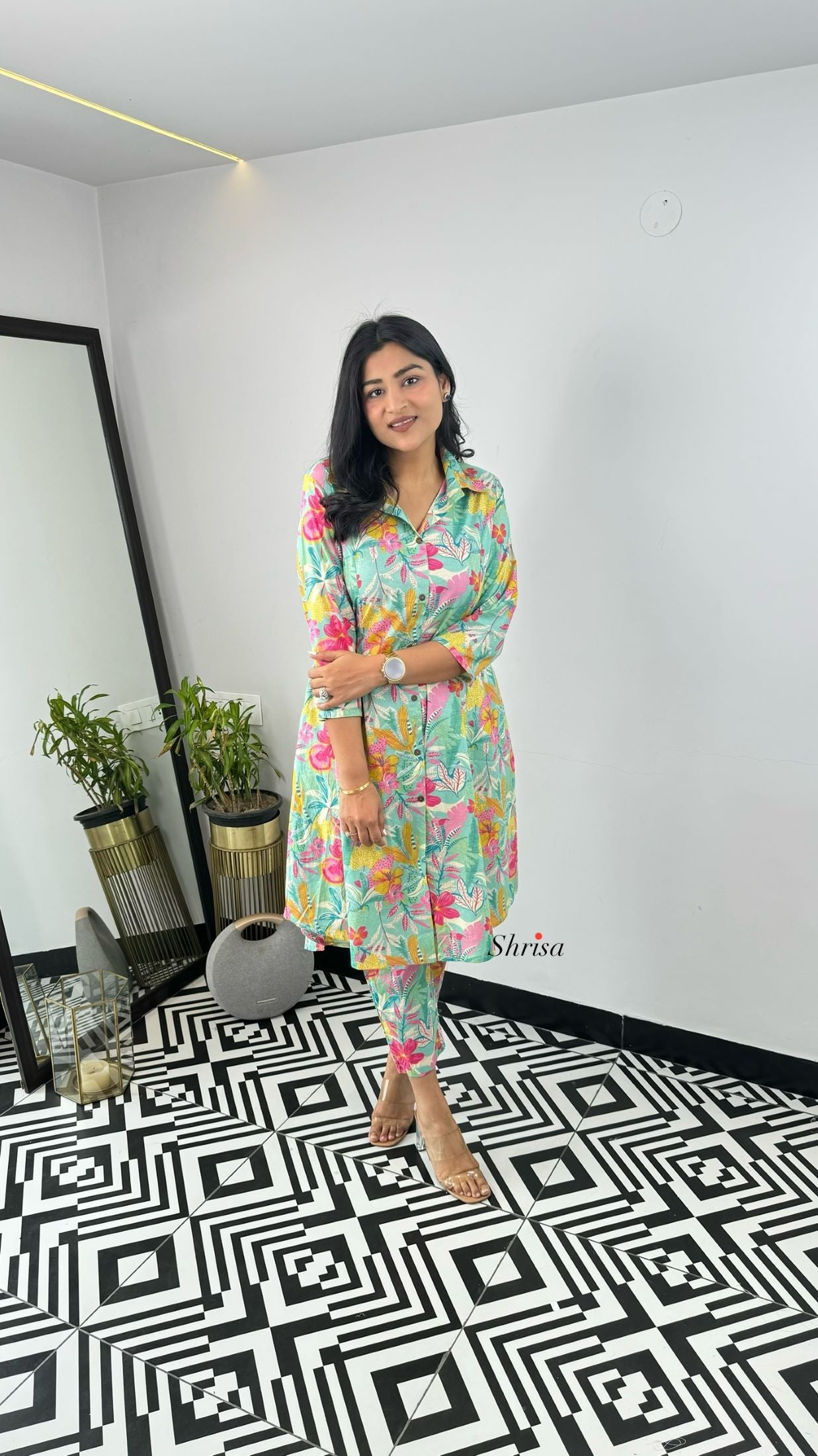 Turquoise Floral Cotton Cord Set