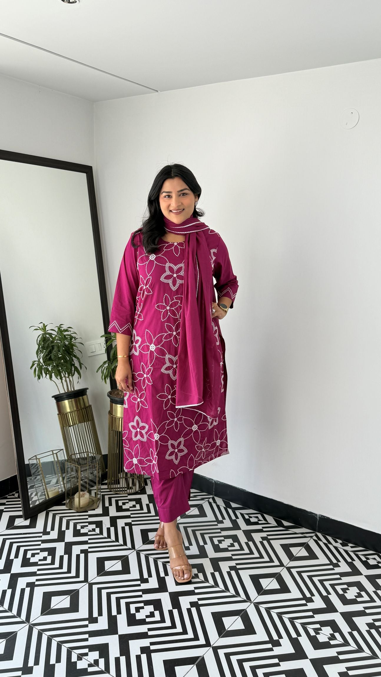 Wine Floral Embalished Suit Set