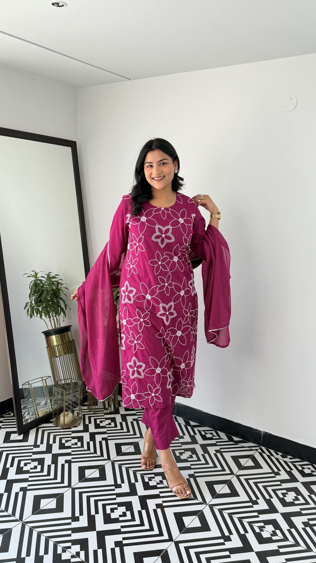 Wine Floral Embalished Suit Set