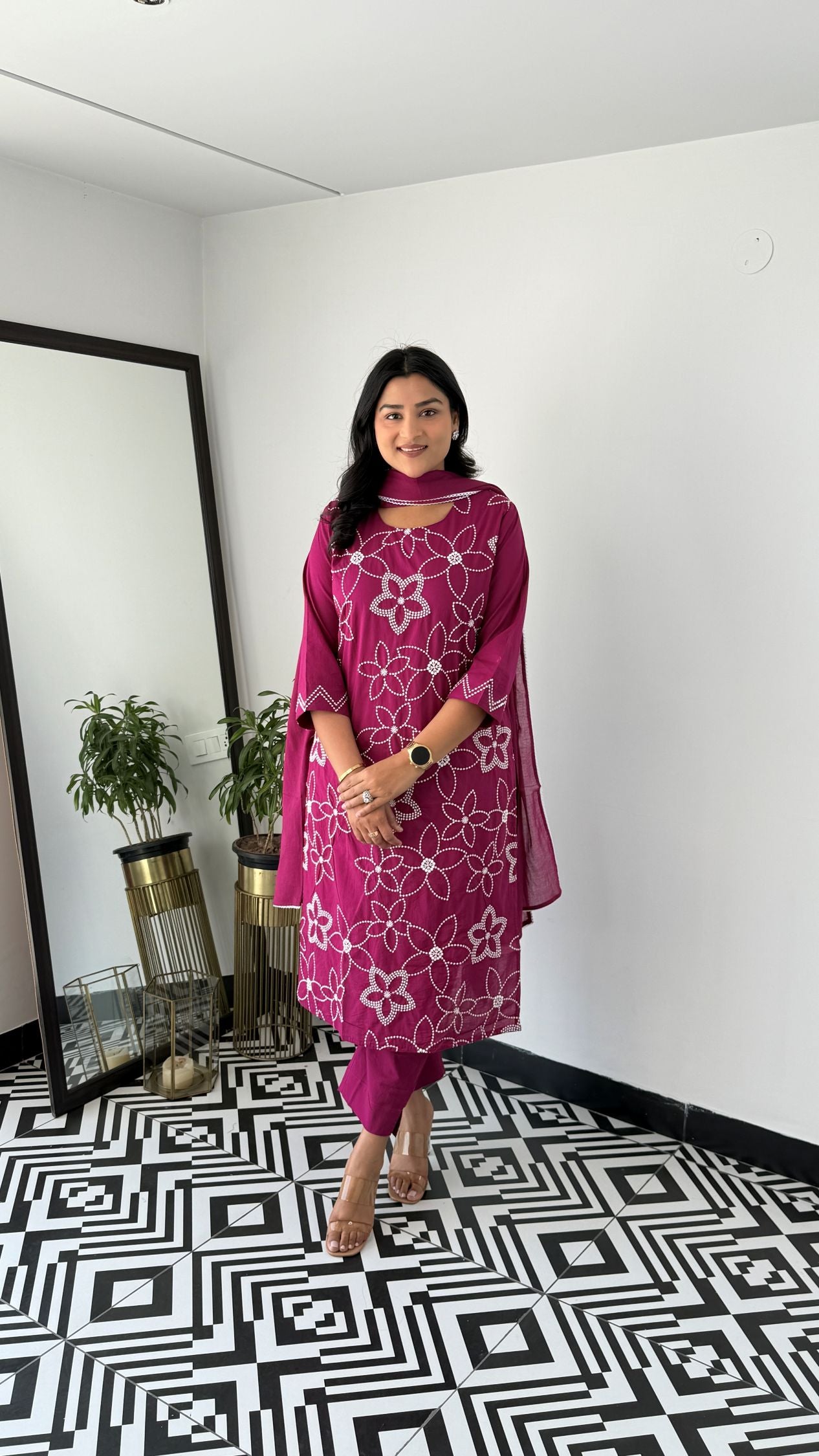 Wine Floral Embalished Suit Set