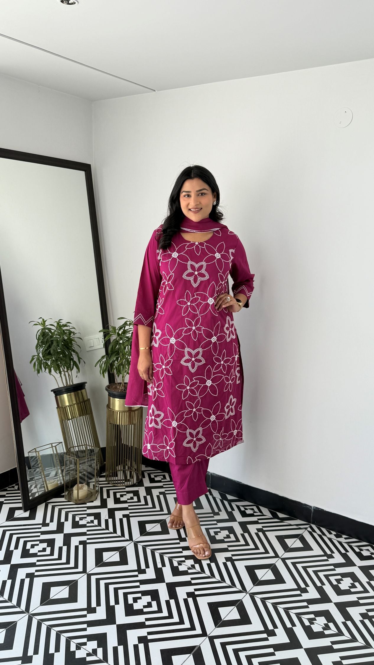 Wine Floral Embalished Suit Set