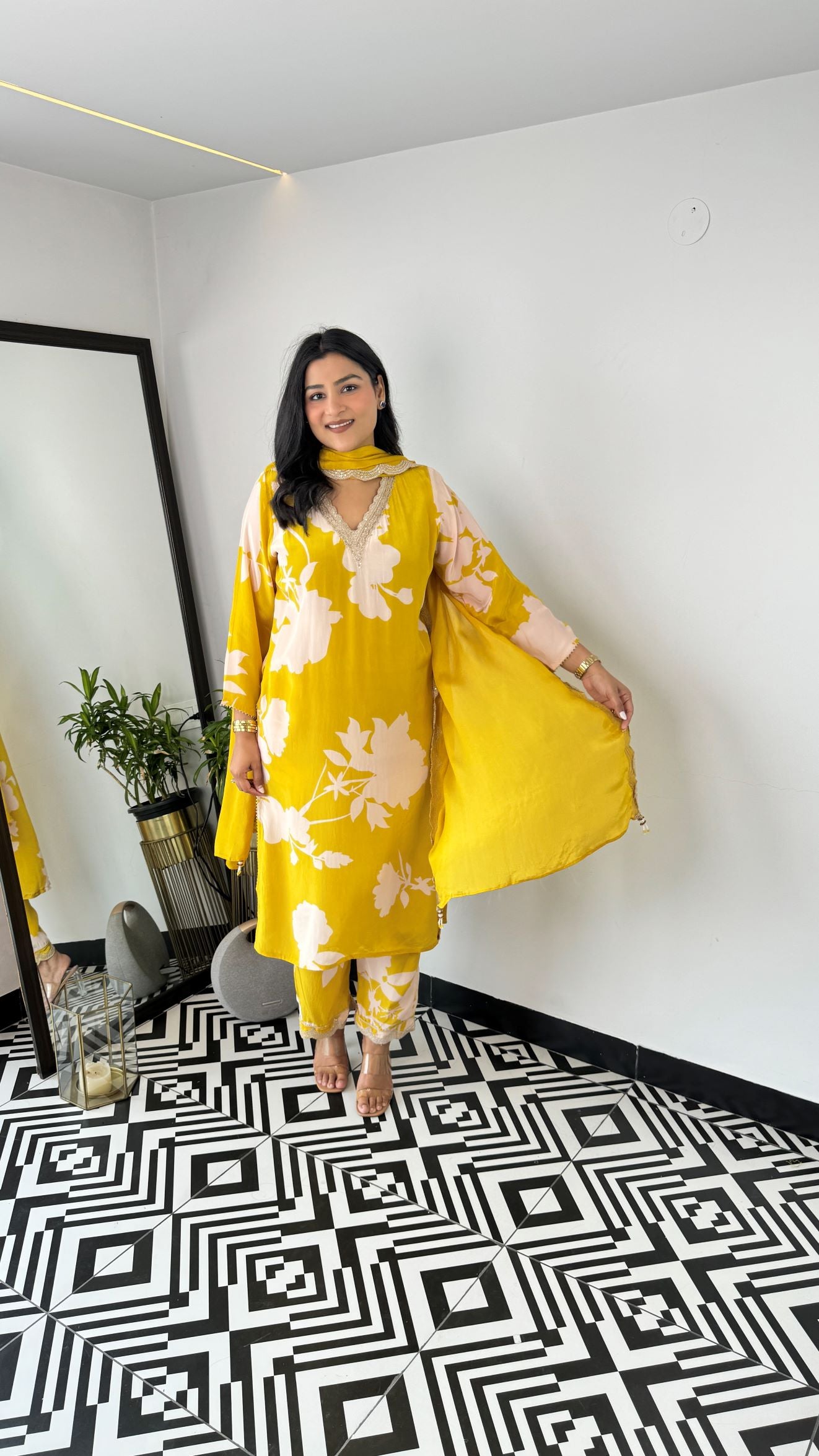 Winget Yellow Crepe Suit Set