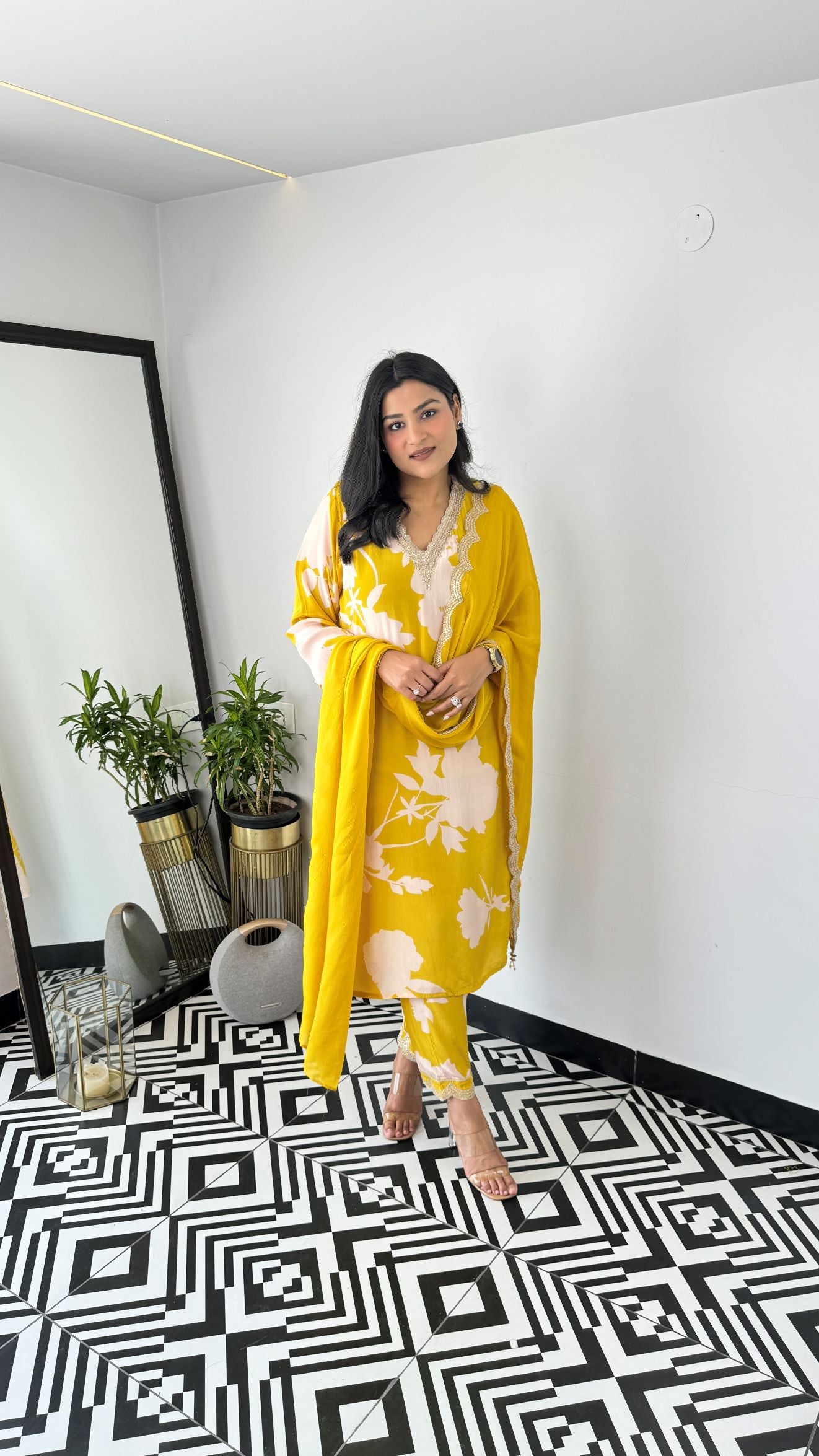 Winget Yellow Crepe Suit Set