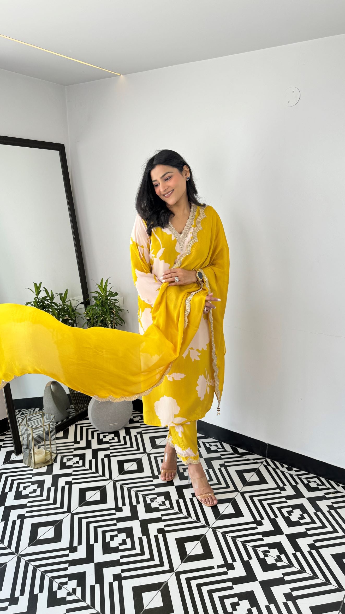 Winget Yellow Crepe Suit Set