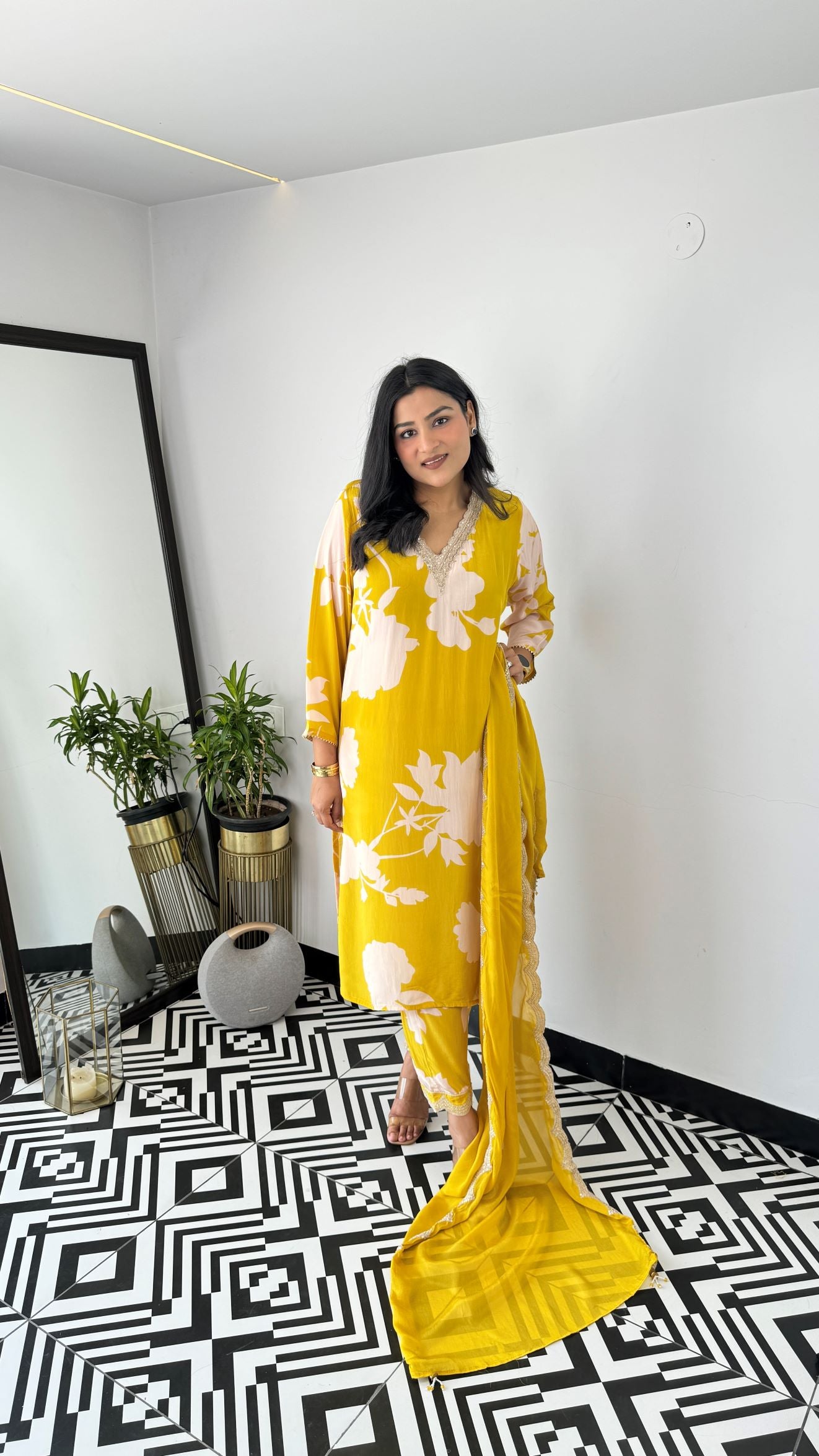 Winget Yellow Crepe Suit Set