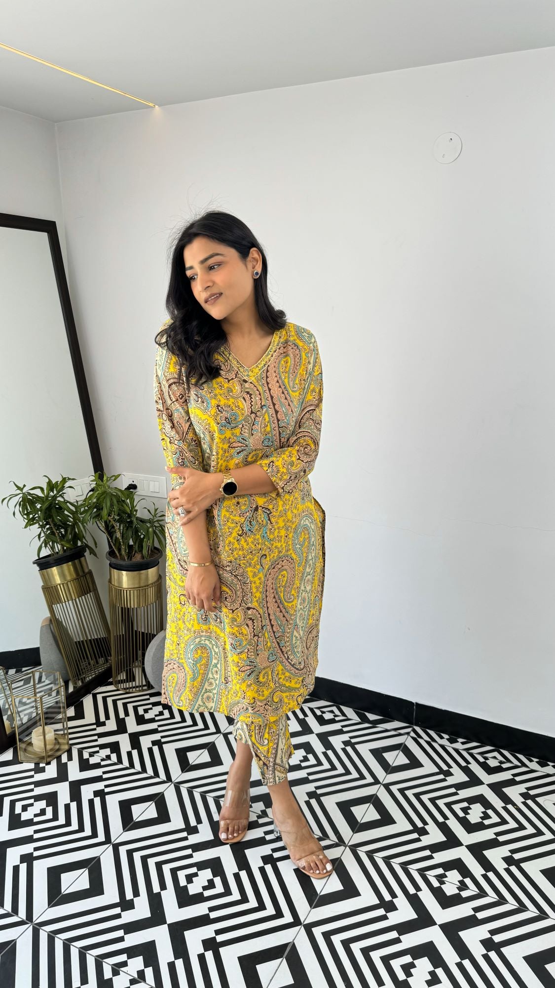 Turkish Yellow V-Neck Kurta Set