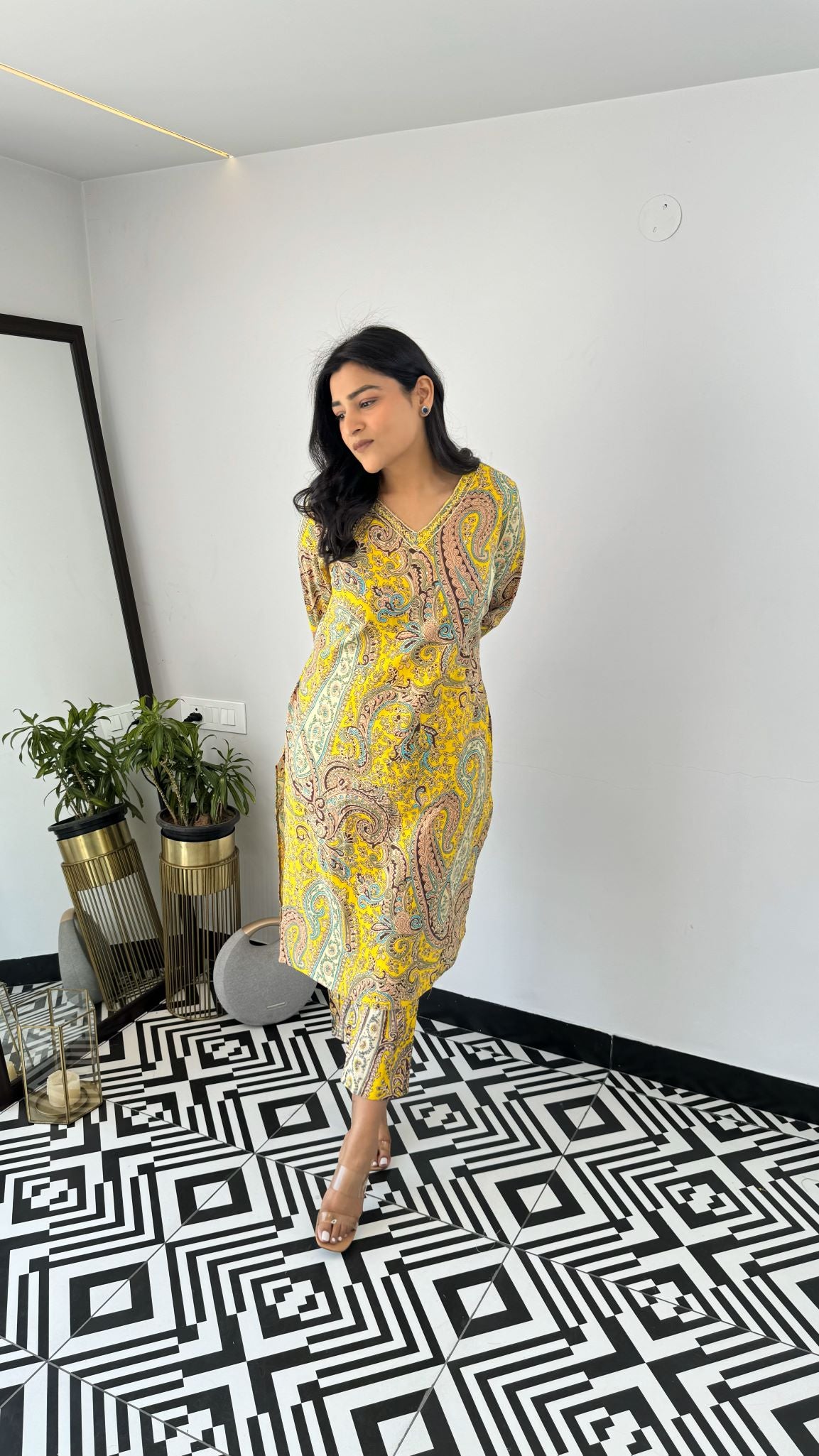 Turkish Yellow V-Neck Kurta Set