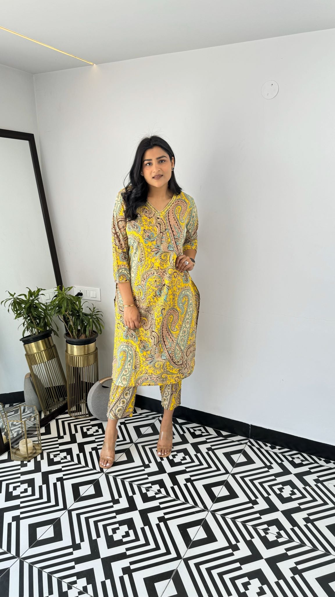 Turkish Yellow V-Neck Kurta Set