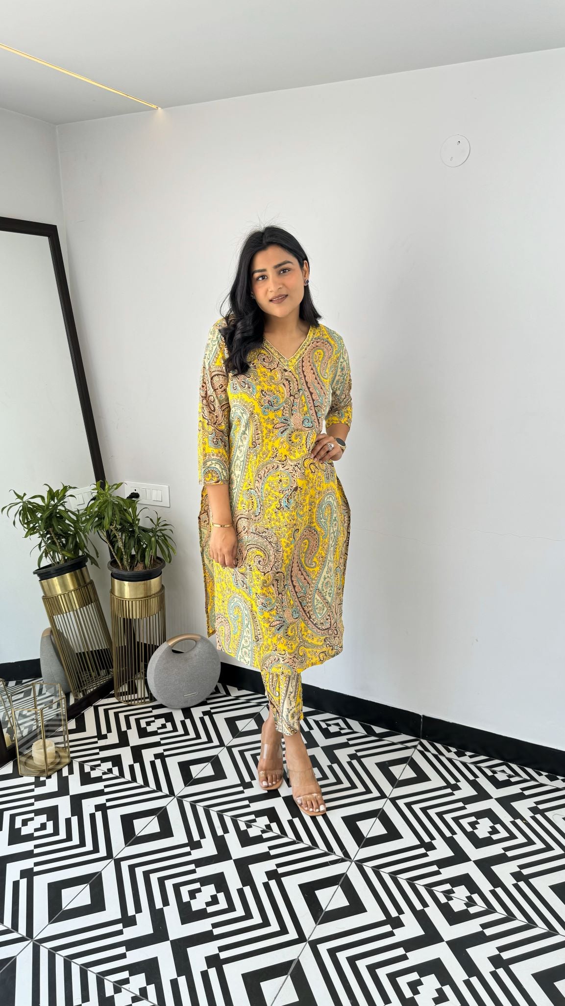 Turkish Yellow V-Neck Kurta Set